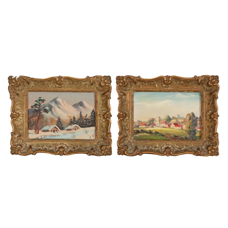 Miniature Landscape Oil Paintings, Late 20th Century