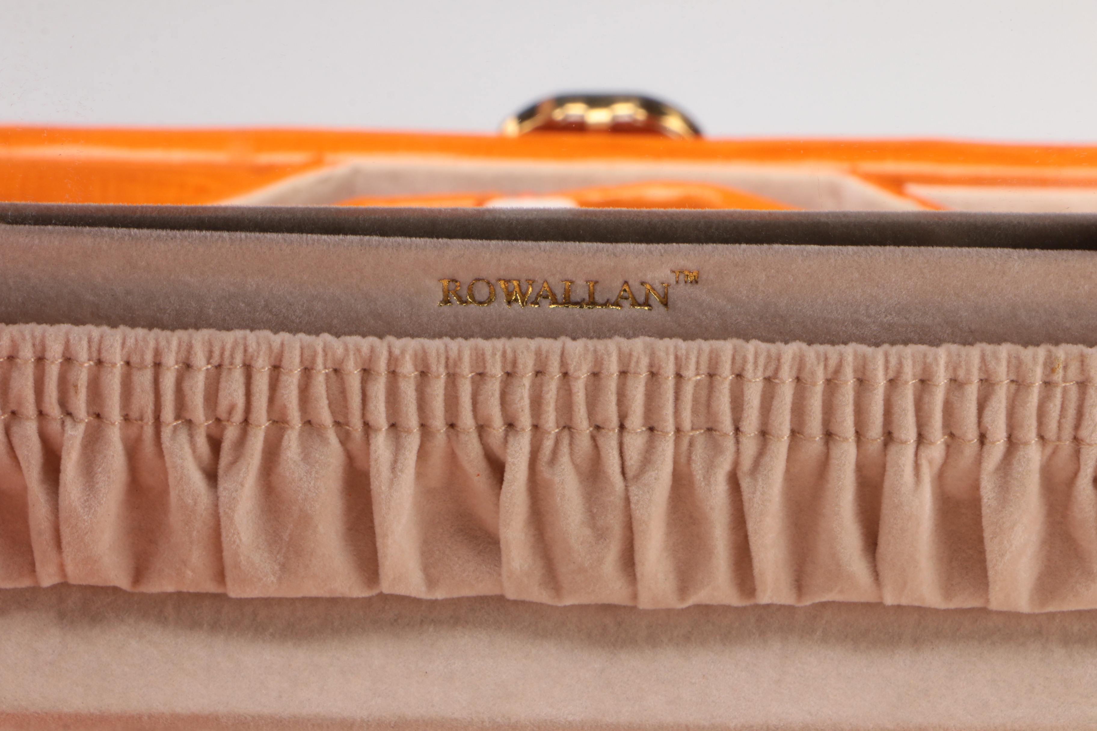 Rowallan Crocodile Embossed Orange Bonded Leather Travel Jewelry Case