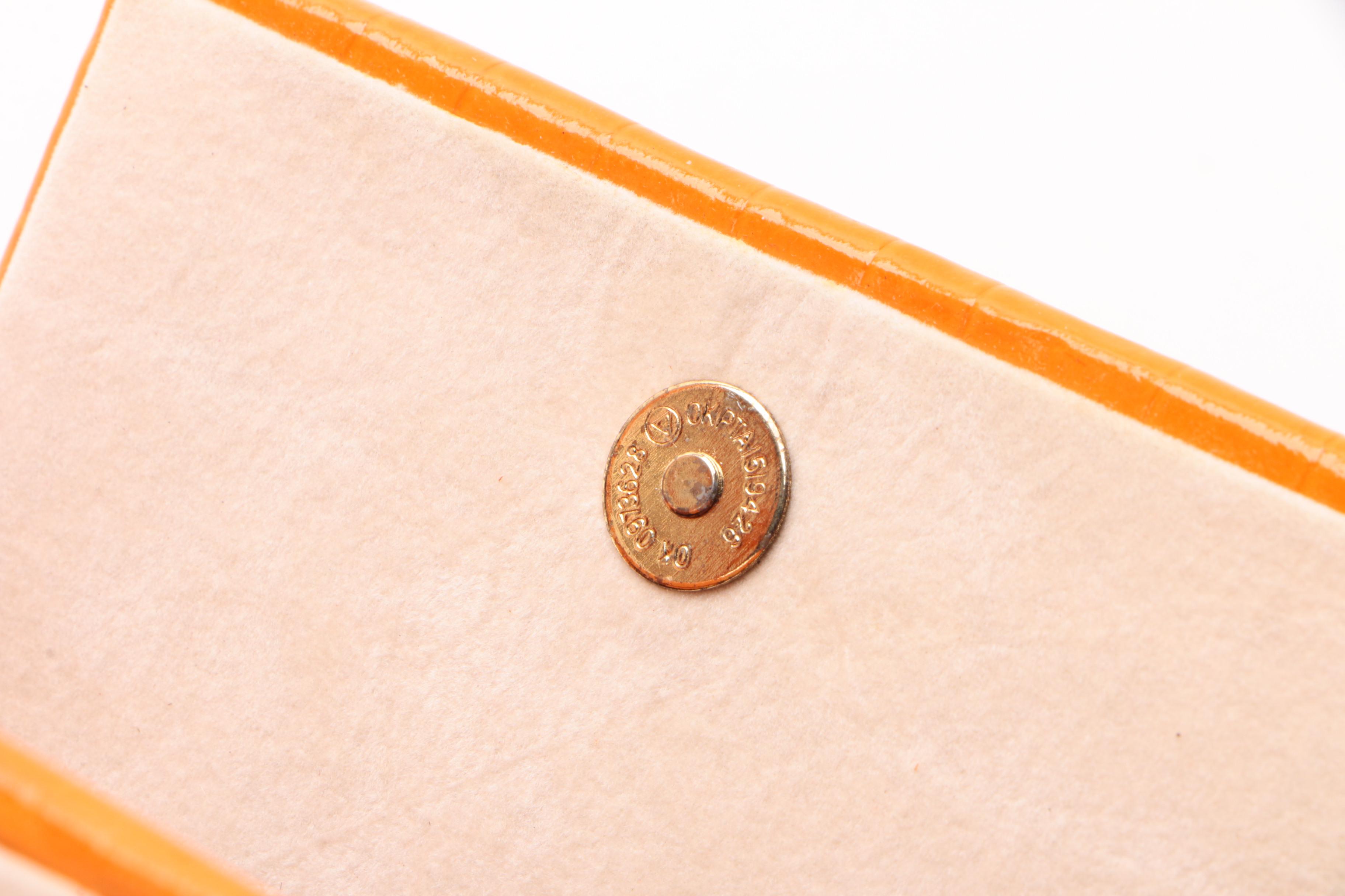 Rowallan Crocodile Embossed Orange Bonded Leather Travel Jewelry Case