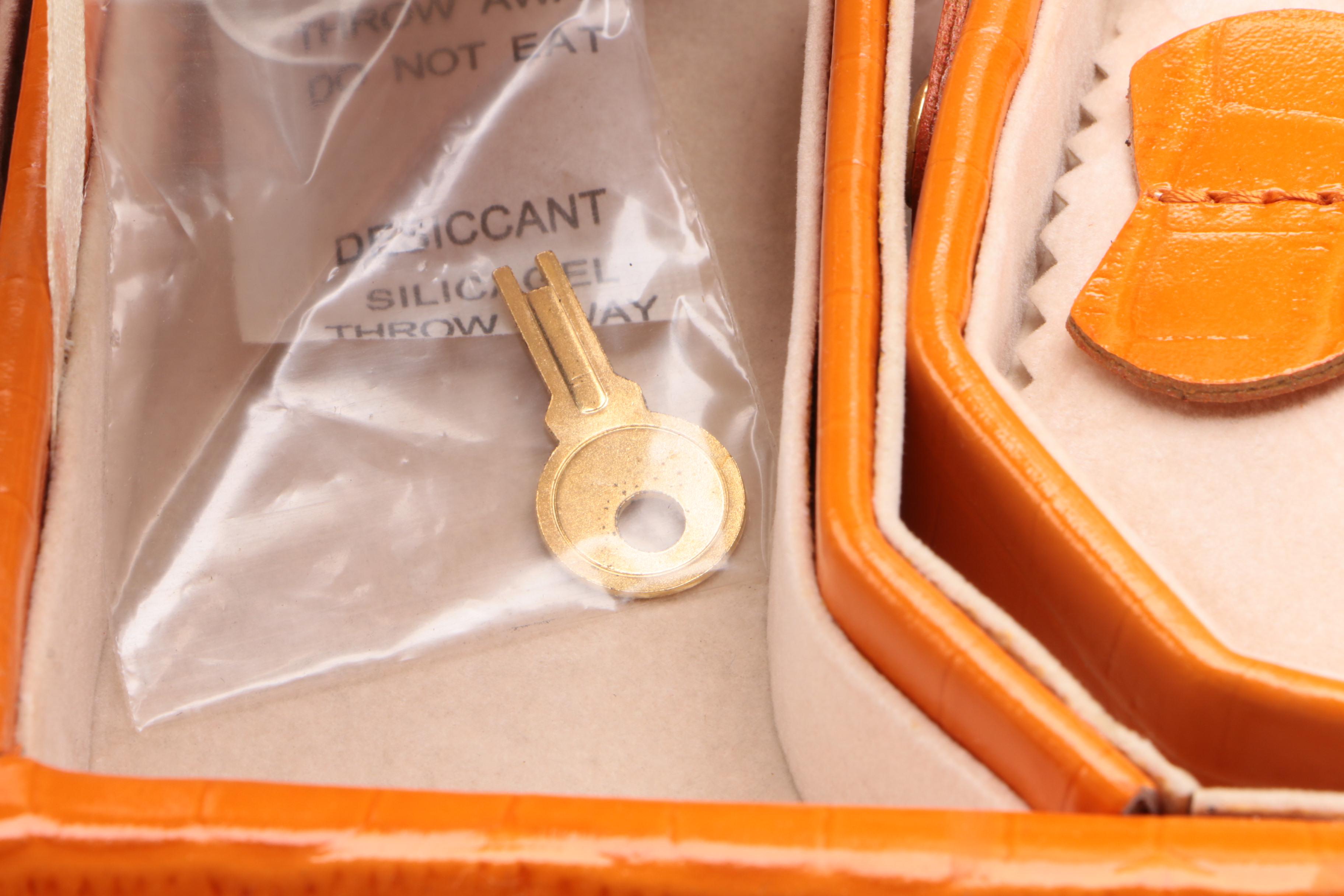 Rowallan Crocodile Embossed Orange Bonded Leather Travel Jewelry Case