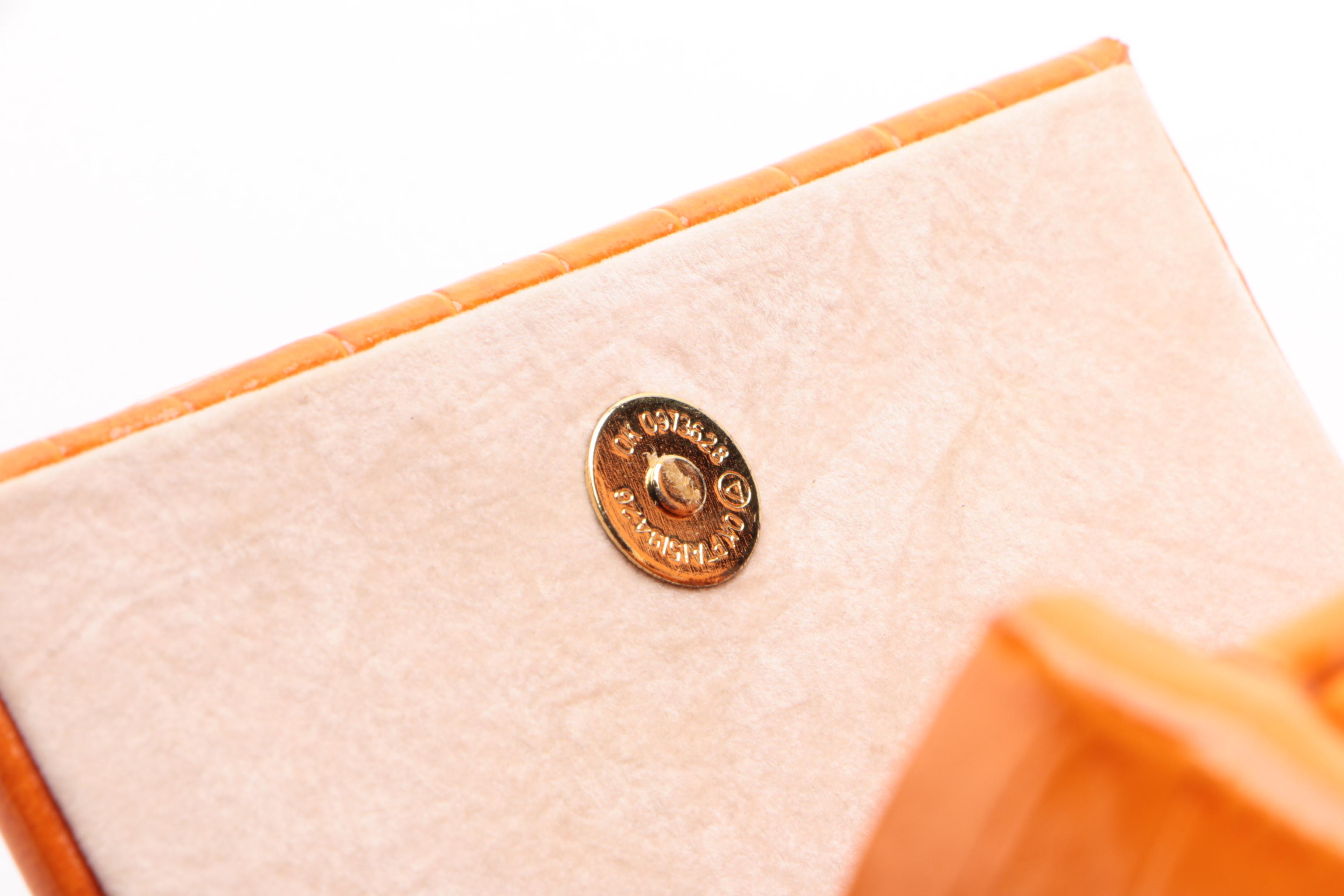 Rowallan Crocodile Embossed Orange Bonded Leather Travel Jewelry Case