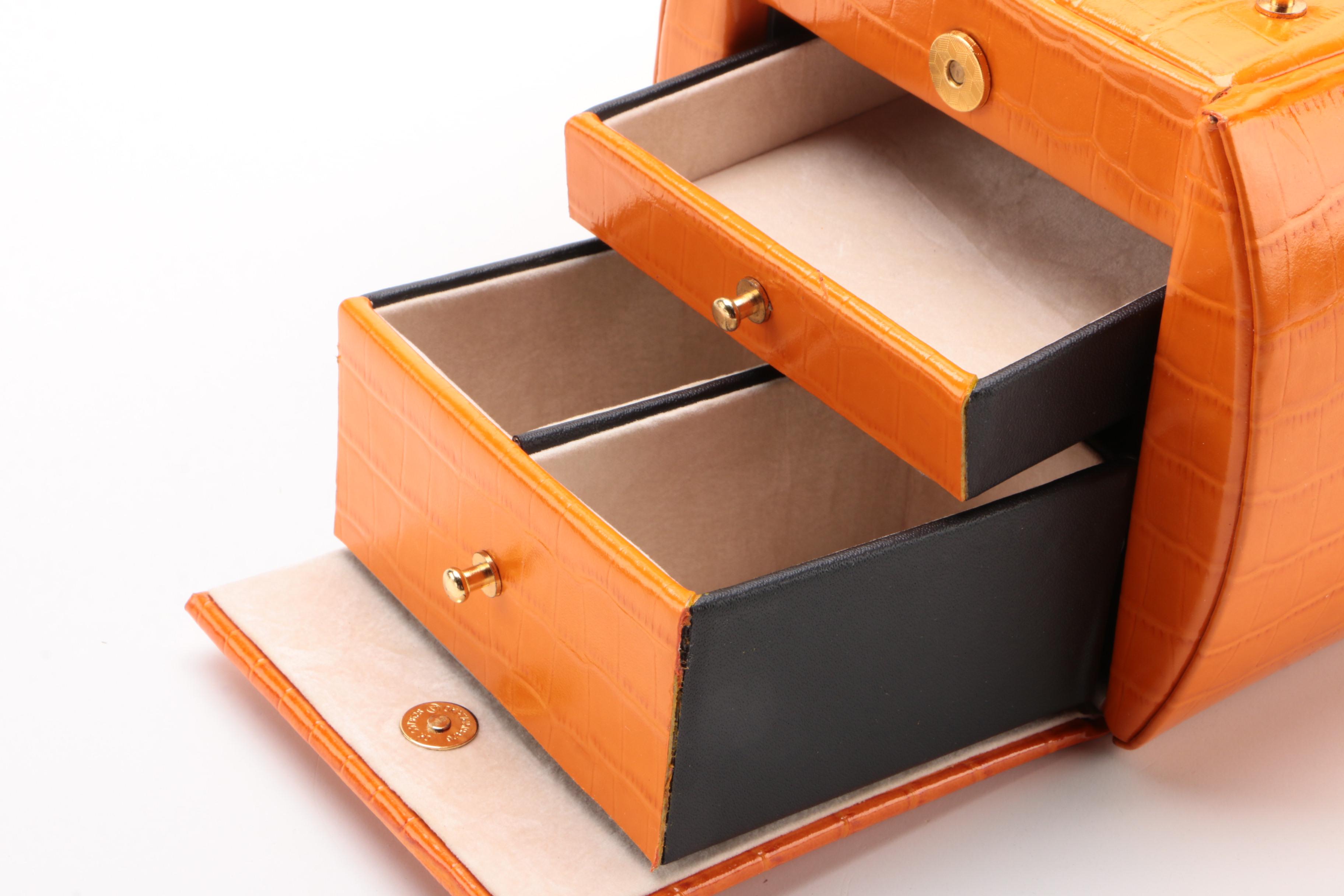 Rowallan Crocodile Embossed Orange Bonded Leather Travel Jewelry Case