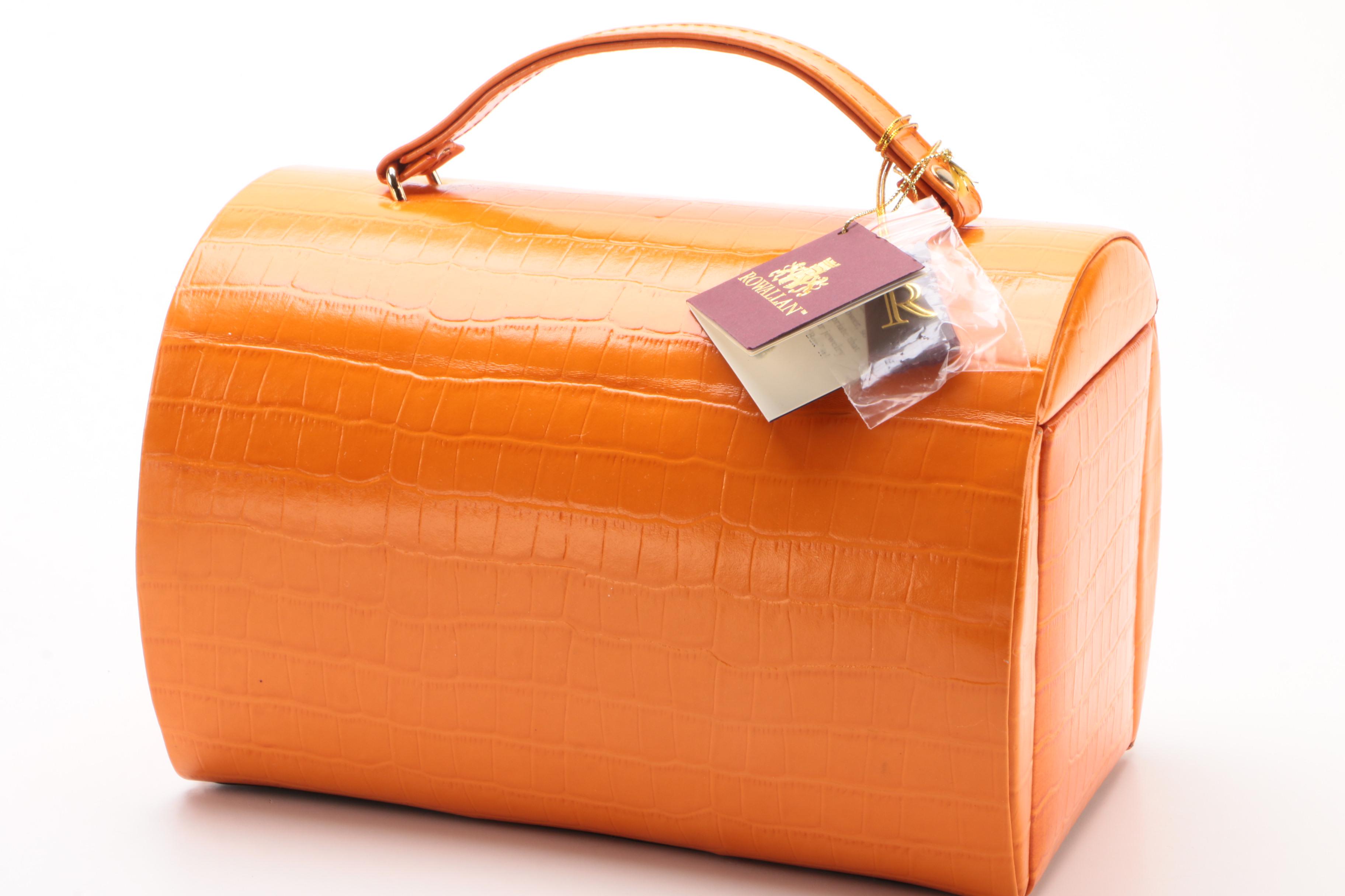 Rowallan Crocodile Embossed Orange Bonded Leather Travel Jewelry Case