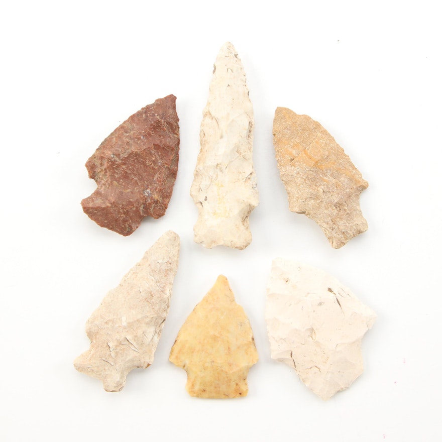 Six Knapped Stone Projectile Points