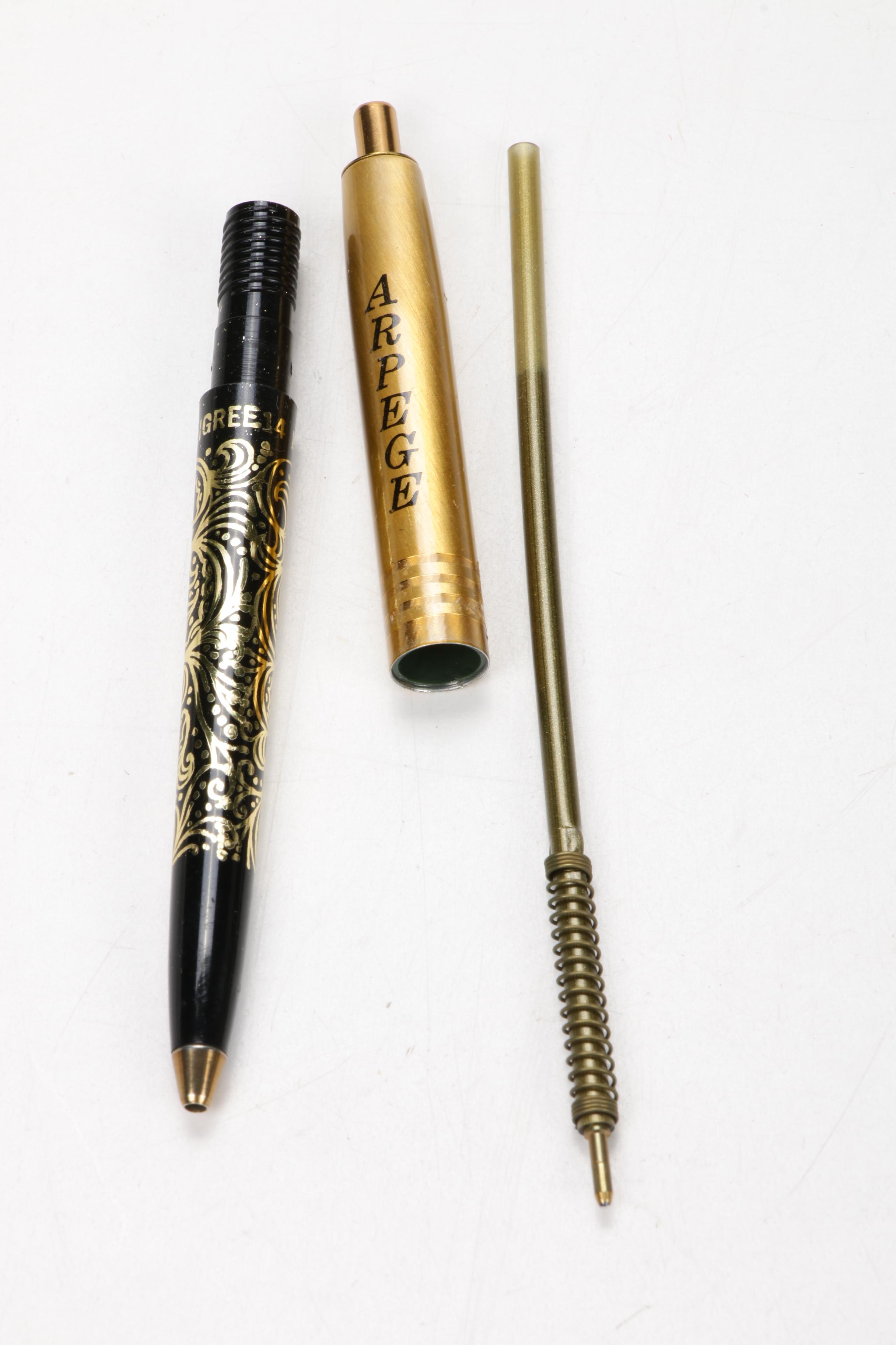 Chanel No. 5 and Arpege 14K Gold Filigree Perfumed Pen Set, Vintage