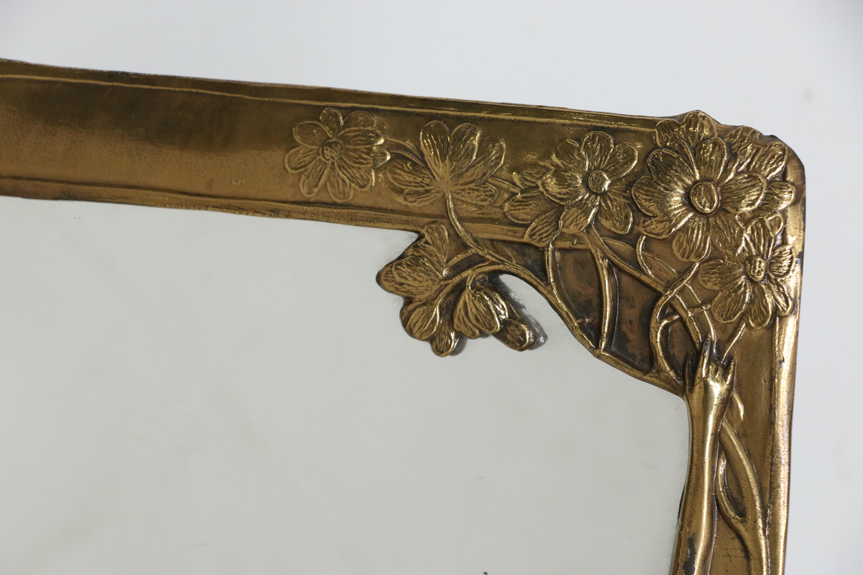 Brass Art Nouveau Mirror, Early 20th Century