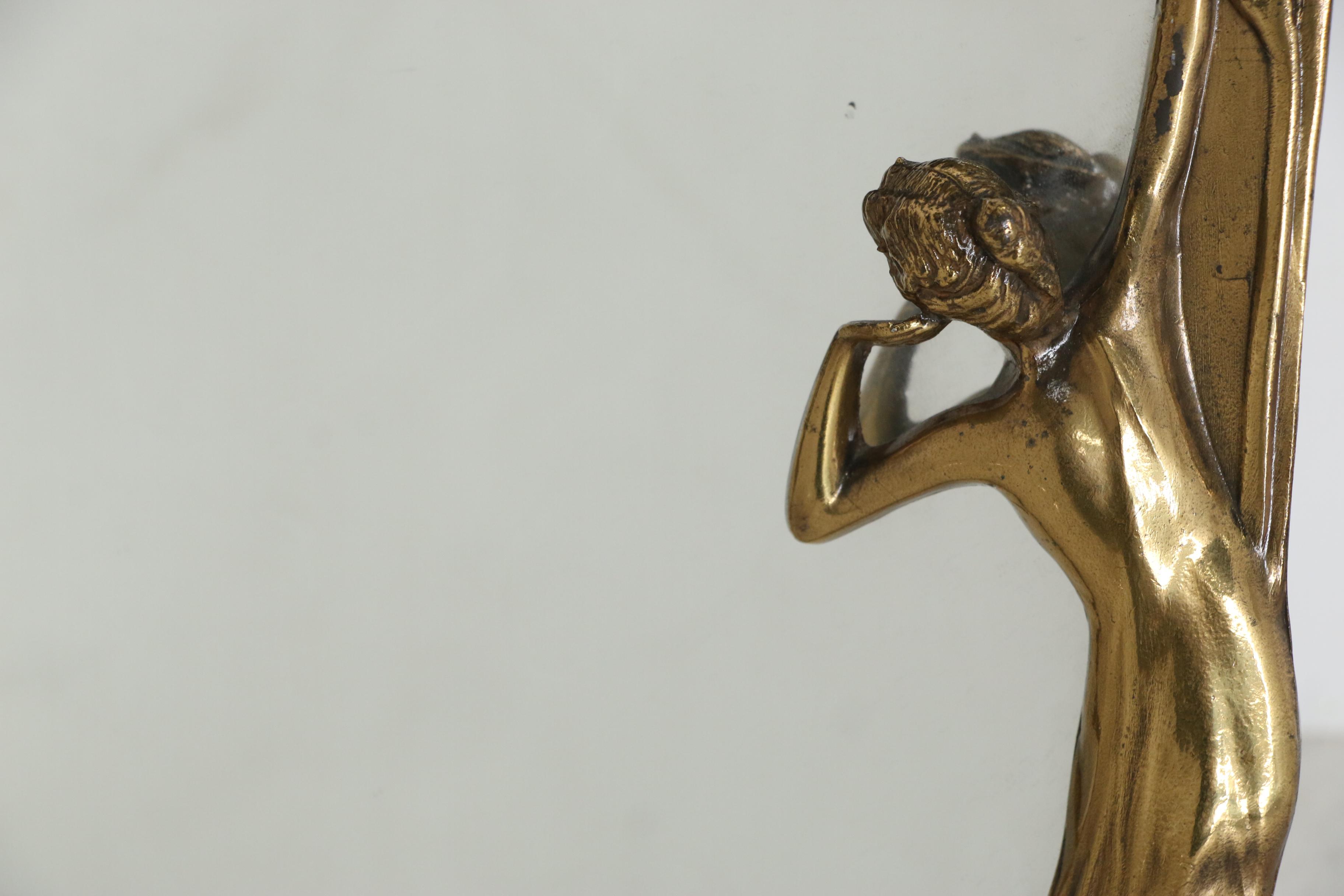 Brass Art Nouveau Mirror, Early 20th Century