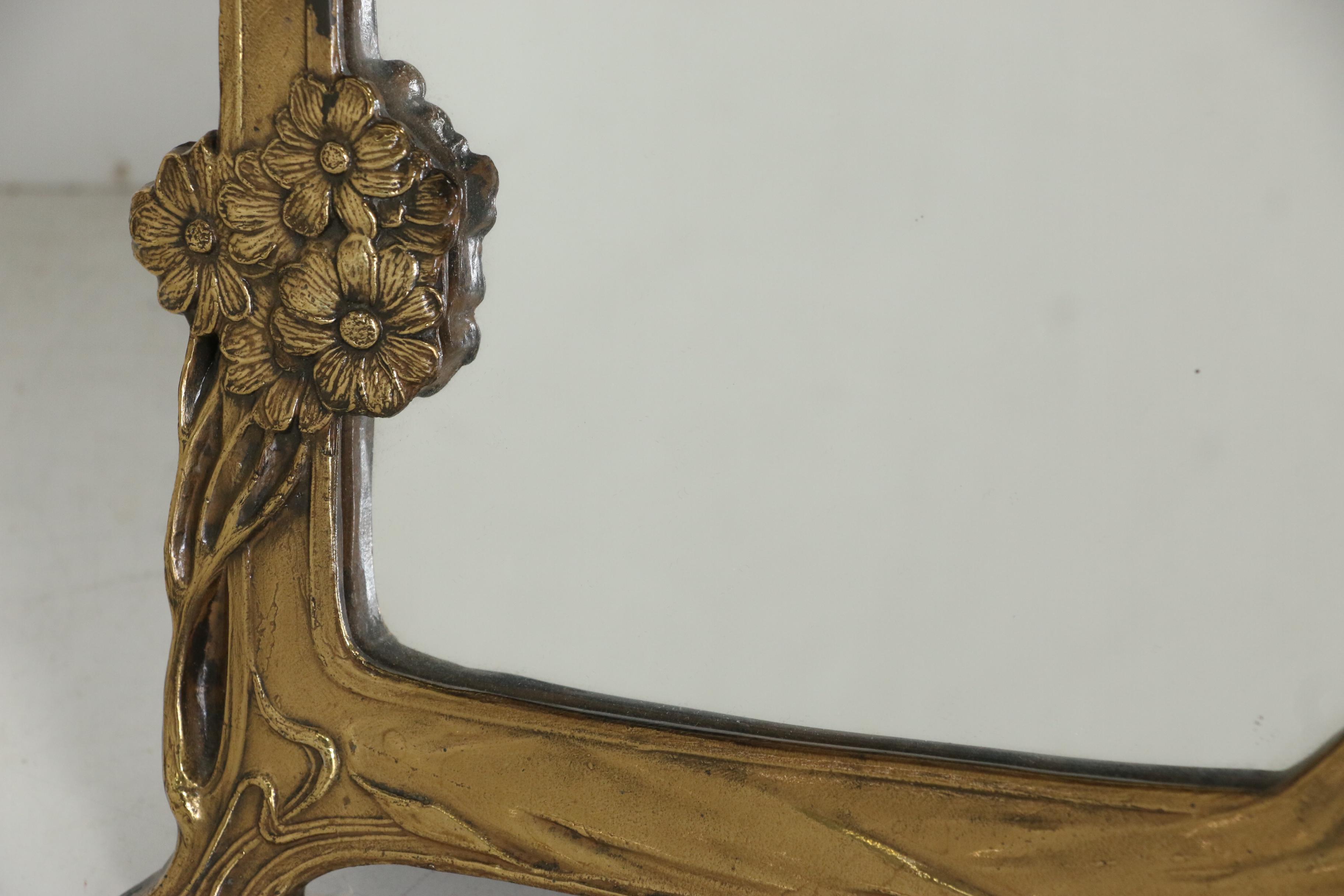 Brass Art Nouveau Mirror, Early 20th Century