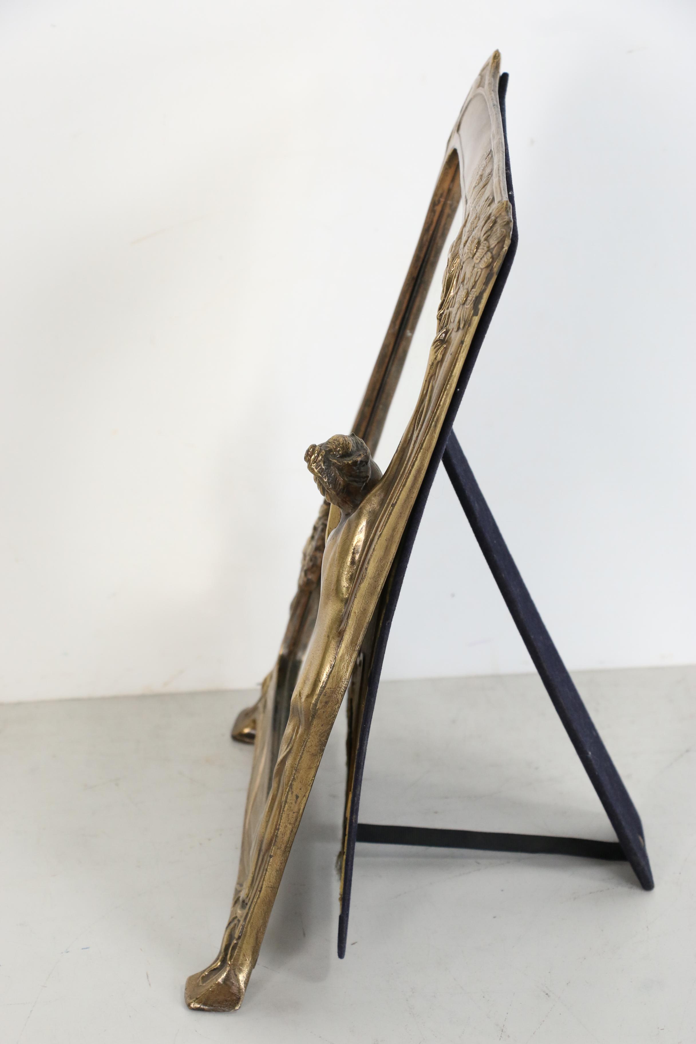 Brass Art Nouveau Mirror, Early 20th Century