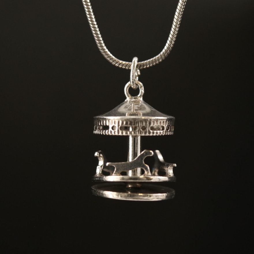 Sterling Silver Articulated Carousel Pendant Necklace