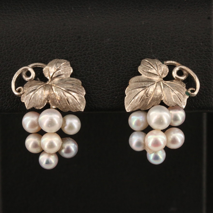 Vintage Sterling Silver Pearl Grape Cluster Earrings