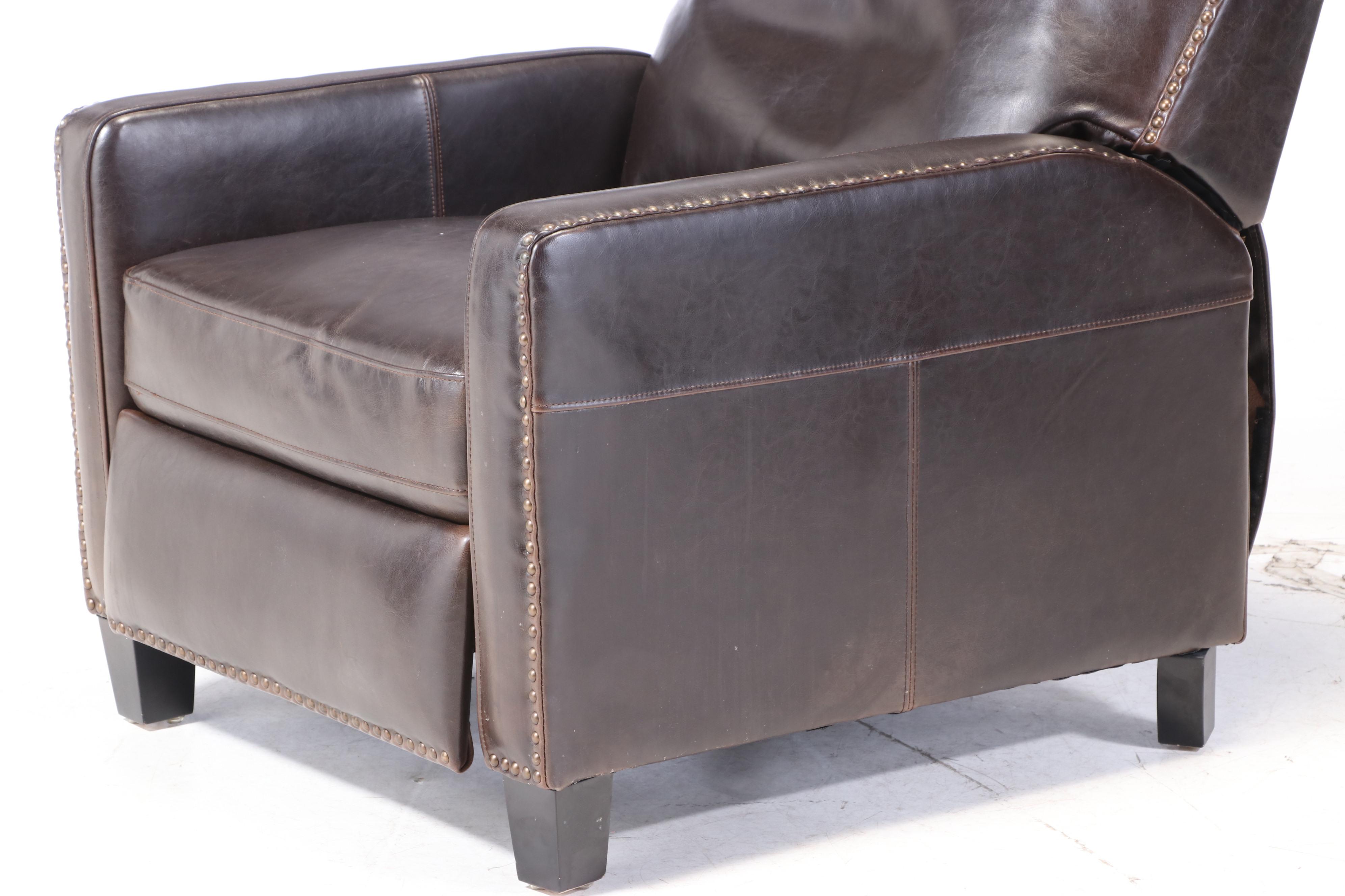 Cost Plus for World Market Dark Brown Bicast Leather and Tack-Trimmed Recliner