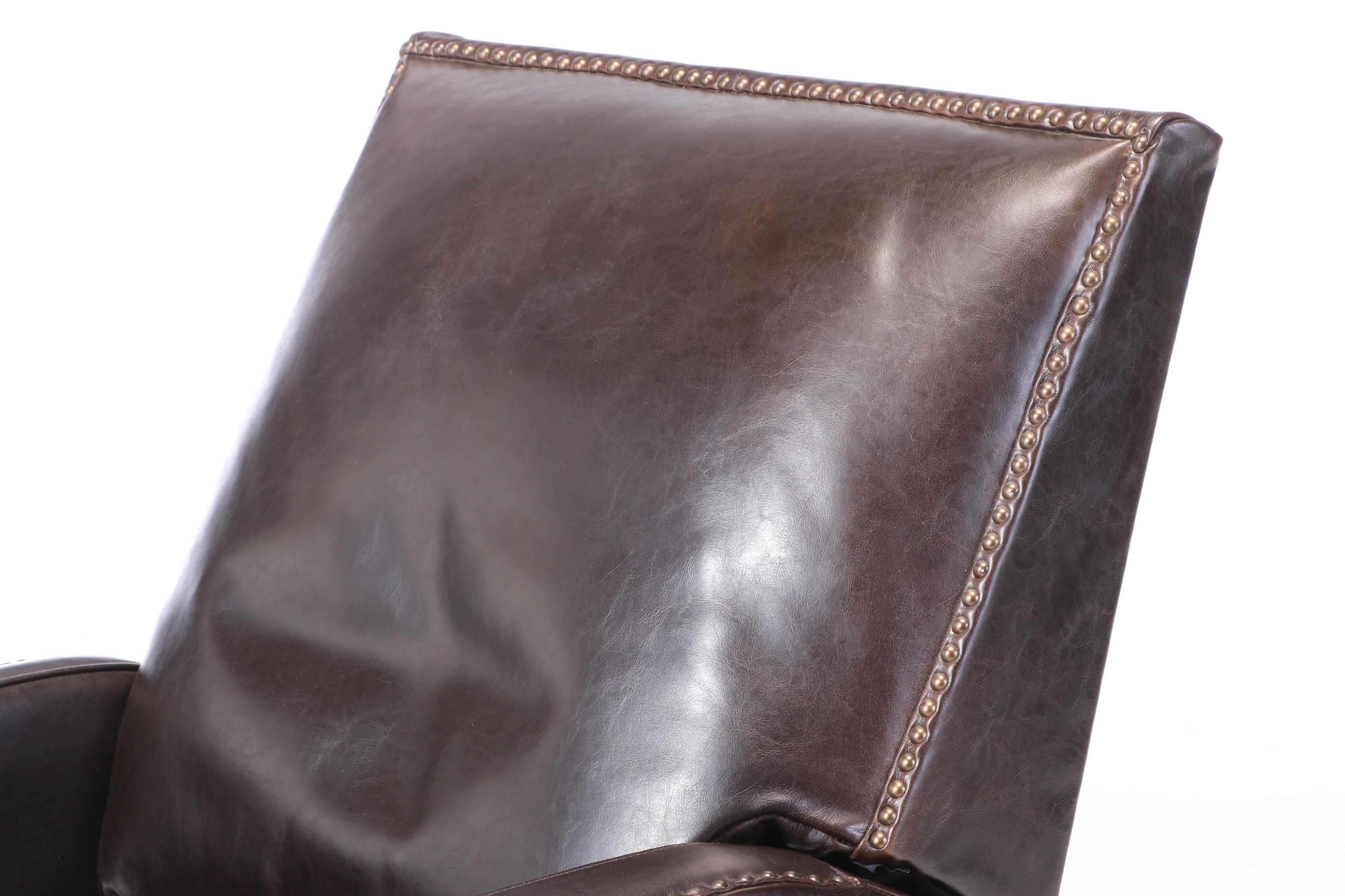 Cost Plus for World Market Dark Brown Bicast Leather and Tack-Trimmed Recliner