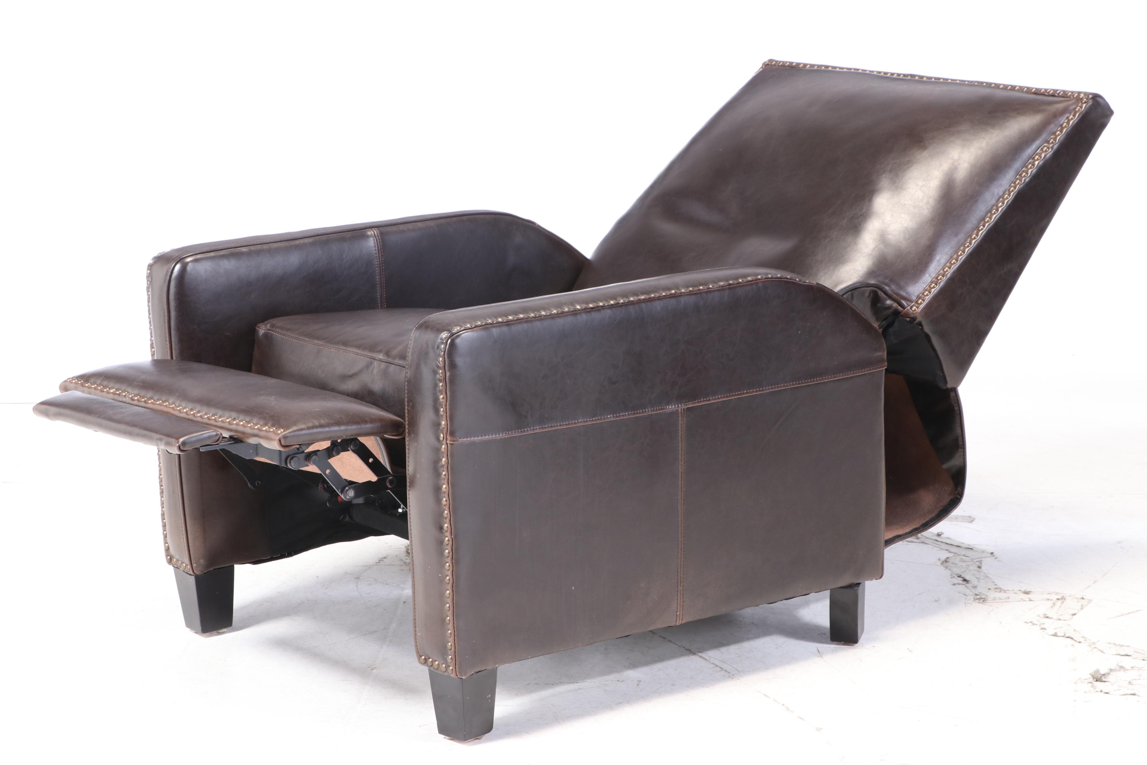 Cost Plus for World Market Dark Brown Bicast Leather and Tack-Trimmed Recliner
