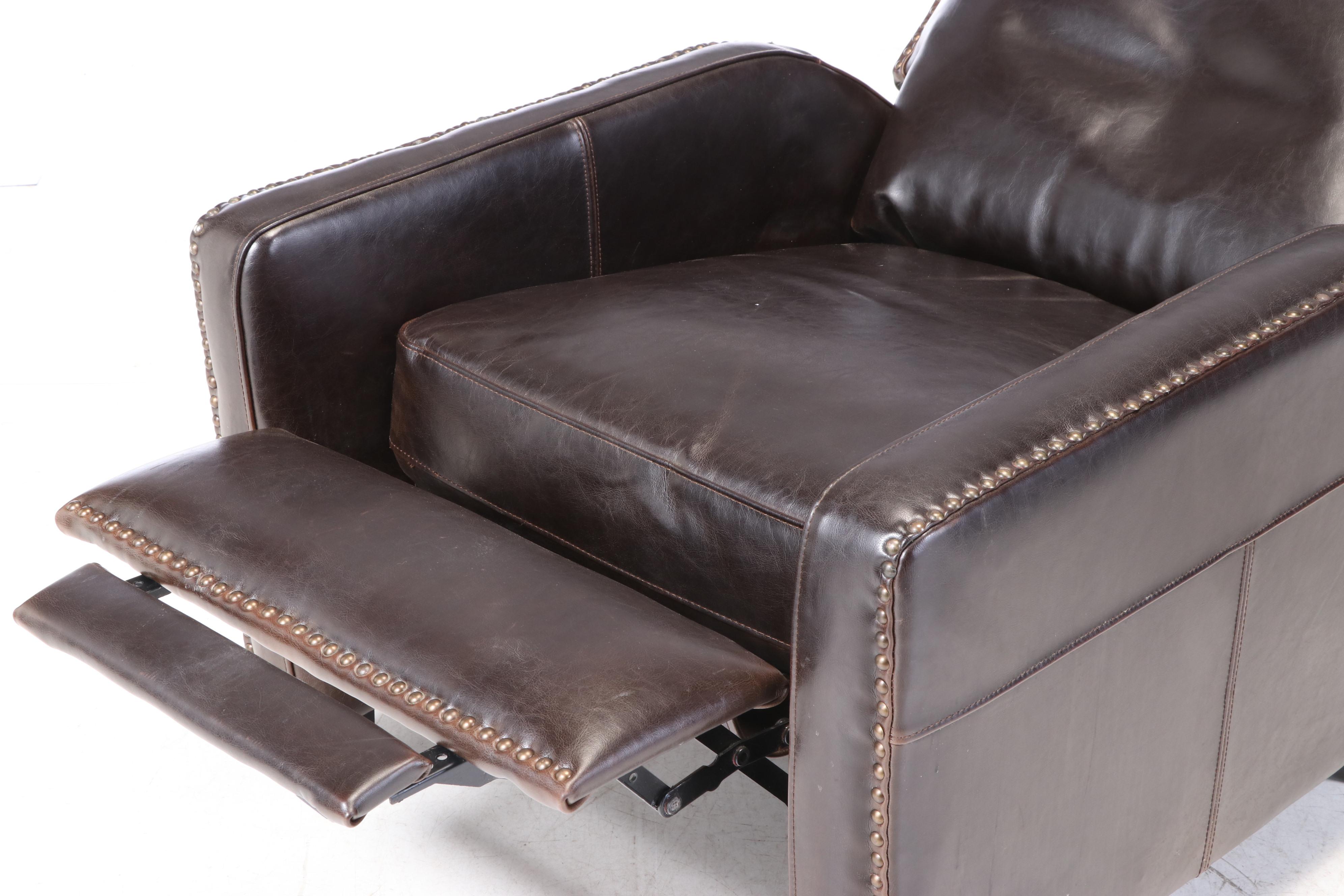 Cost Plus for World Market Dark Brown Bicast Leather and Tack-Trimmed Recliner