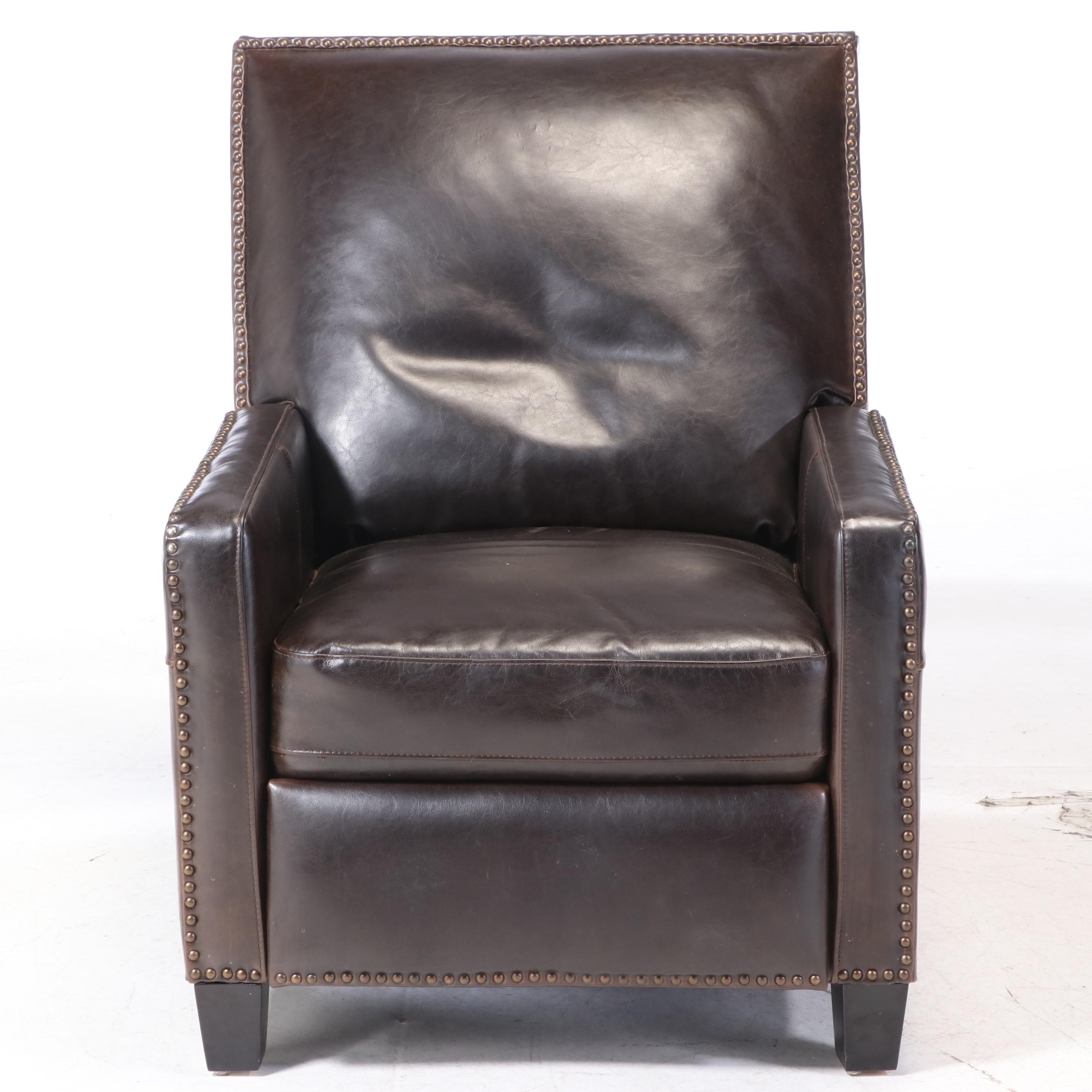 Cost Plus for World Market Dark Brown Bicast Leather and Tack-Trimmed Recliner