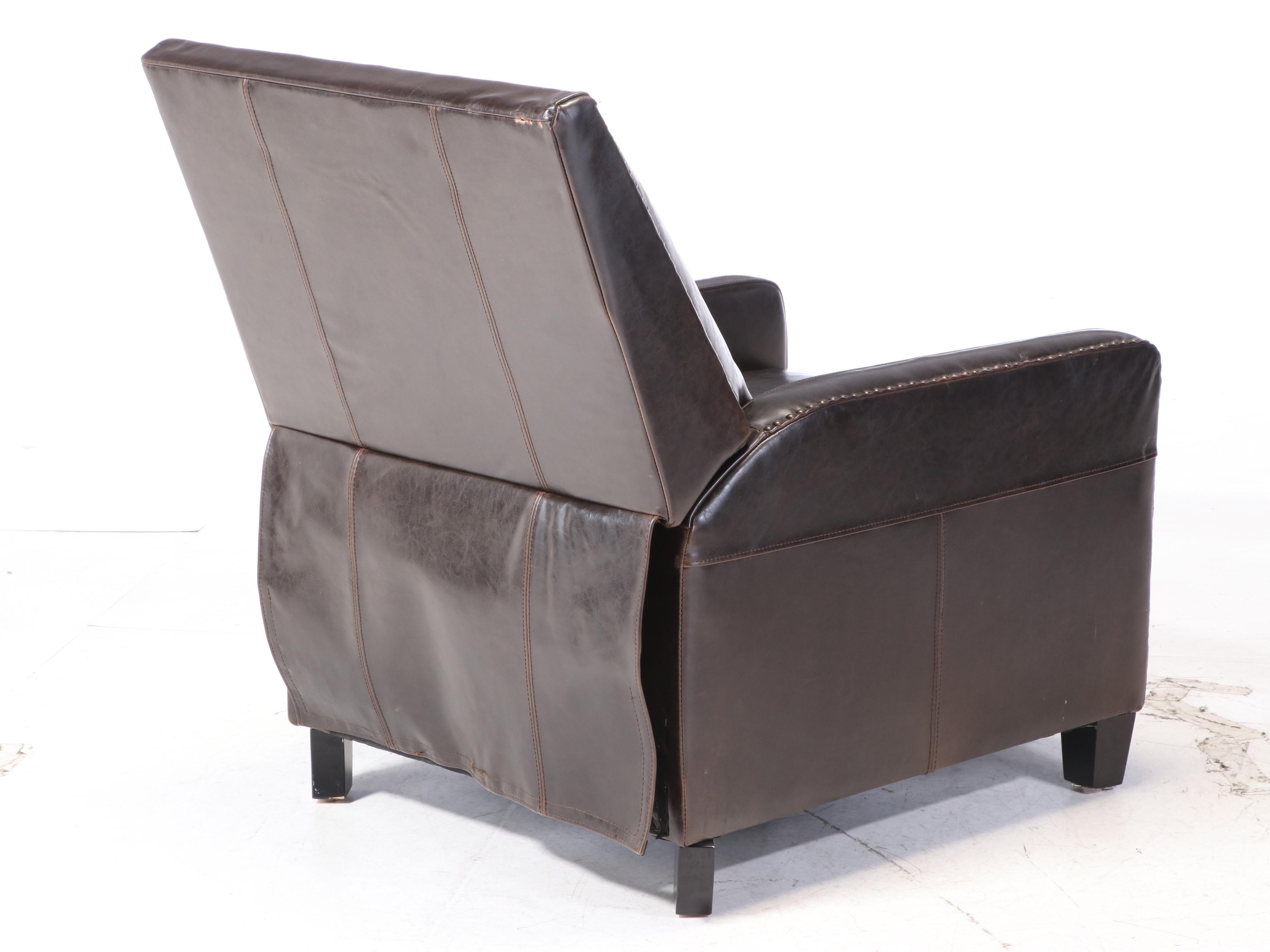 Cost Plus for World Market Dark Brown Bicast Leather and Tack-Trimmed Recliner