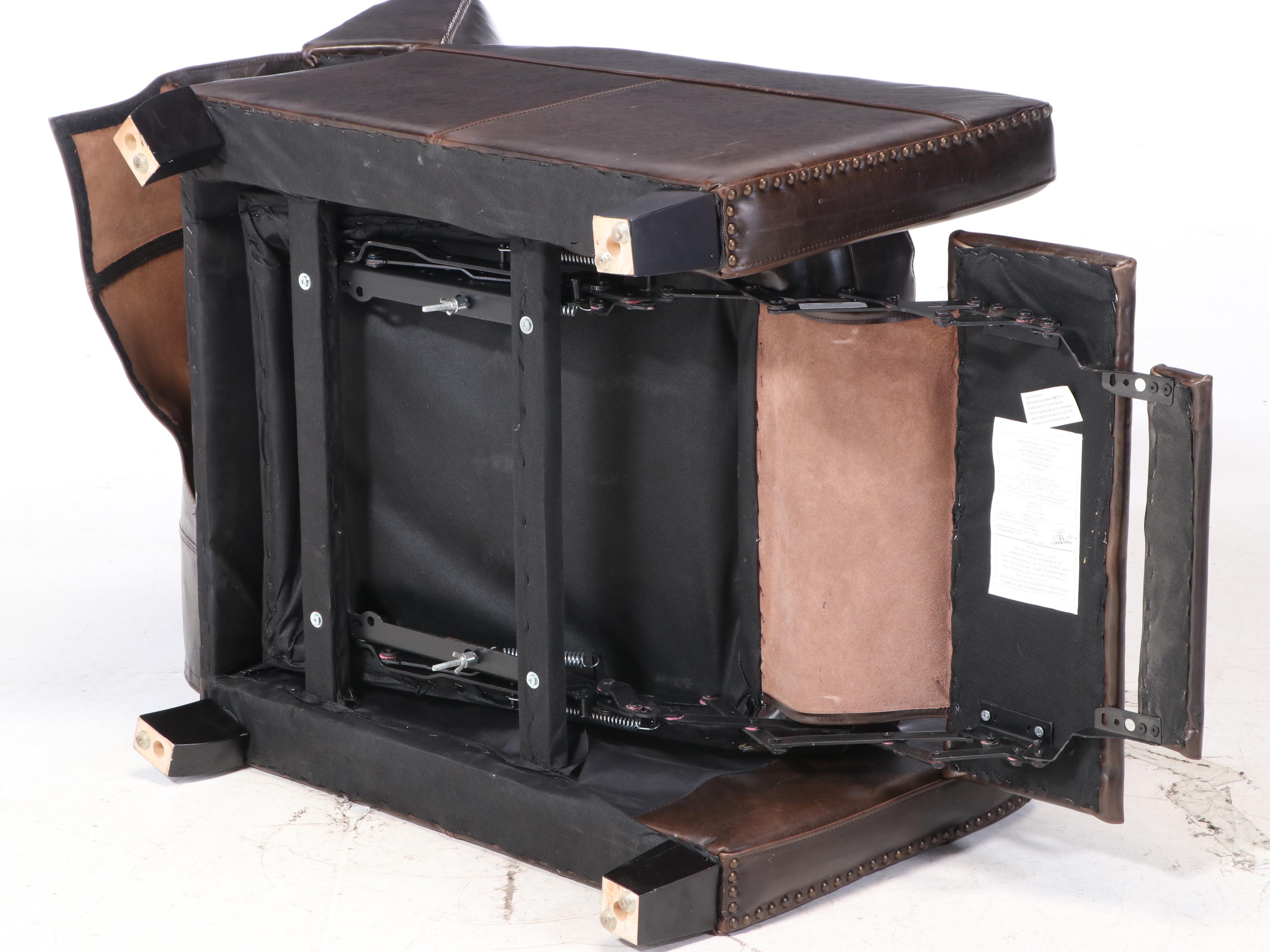 Cost Plus for World Market Dark Brown Bicast Leather and Tack-Trimmed Recliner