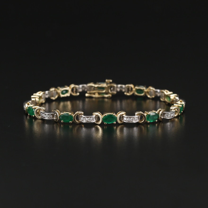 14K Emerald and Diamond Link Bracelet