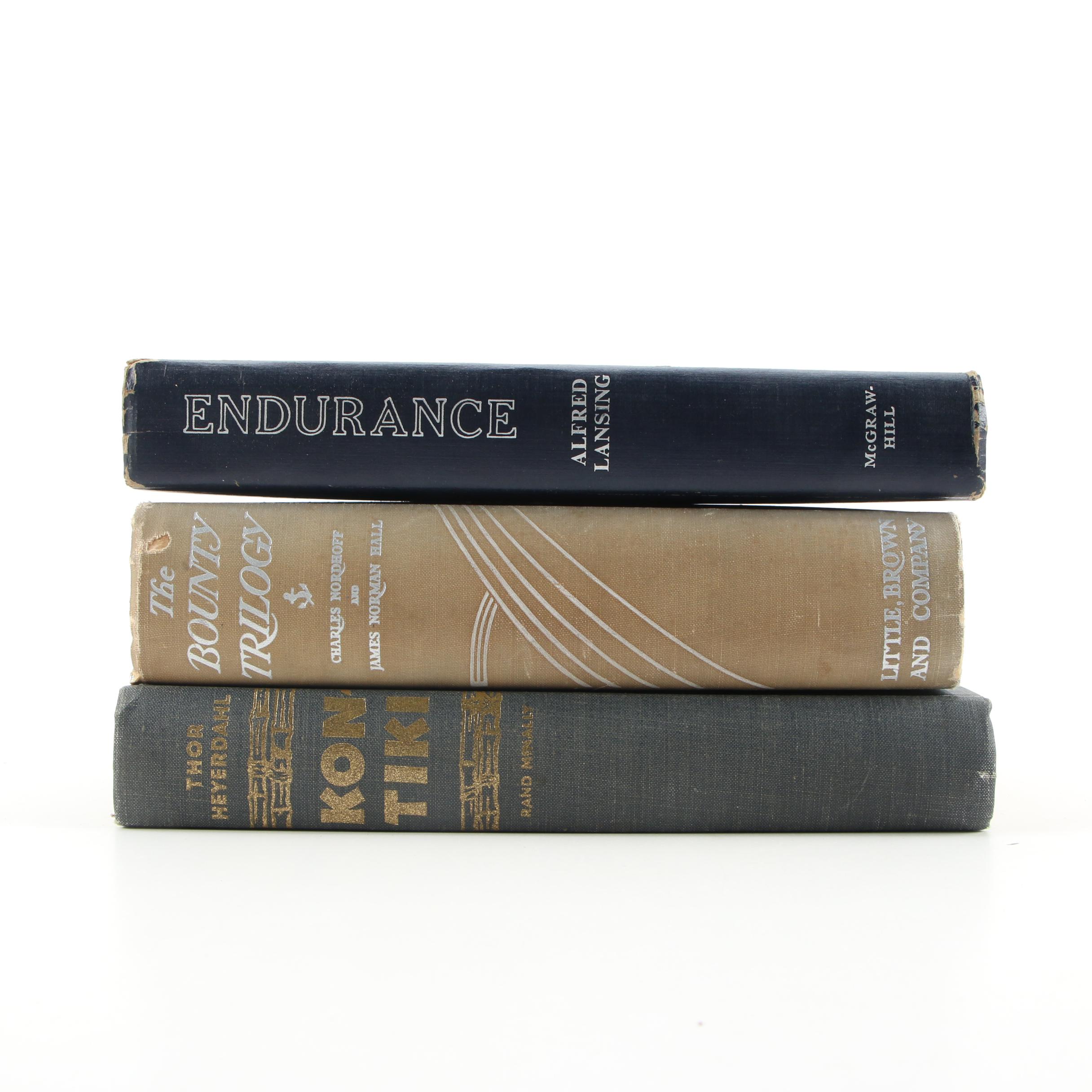 First Edition Books Including "Endurance," "Kon-Tiki" and "The Bounty Trilogy"