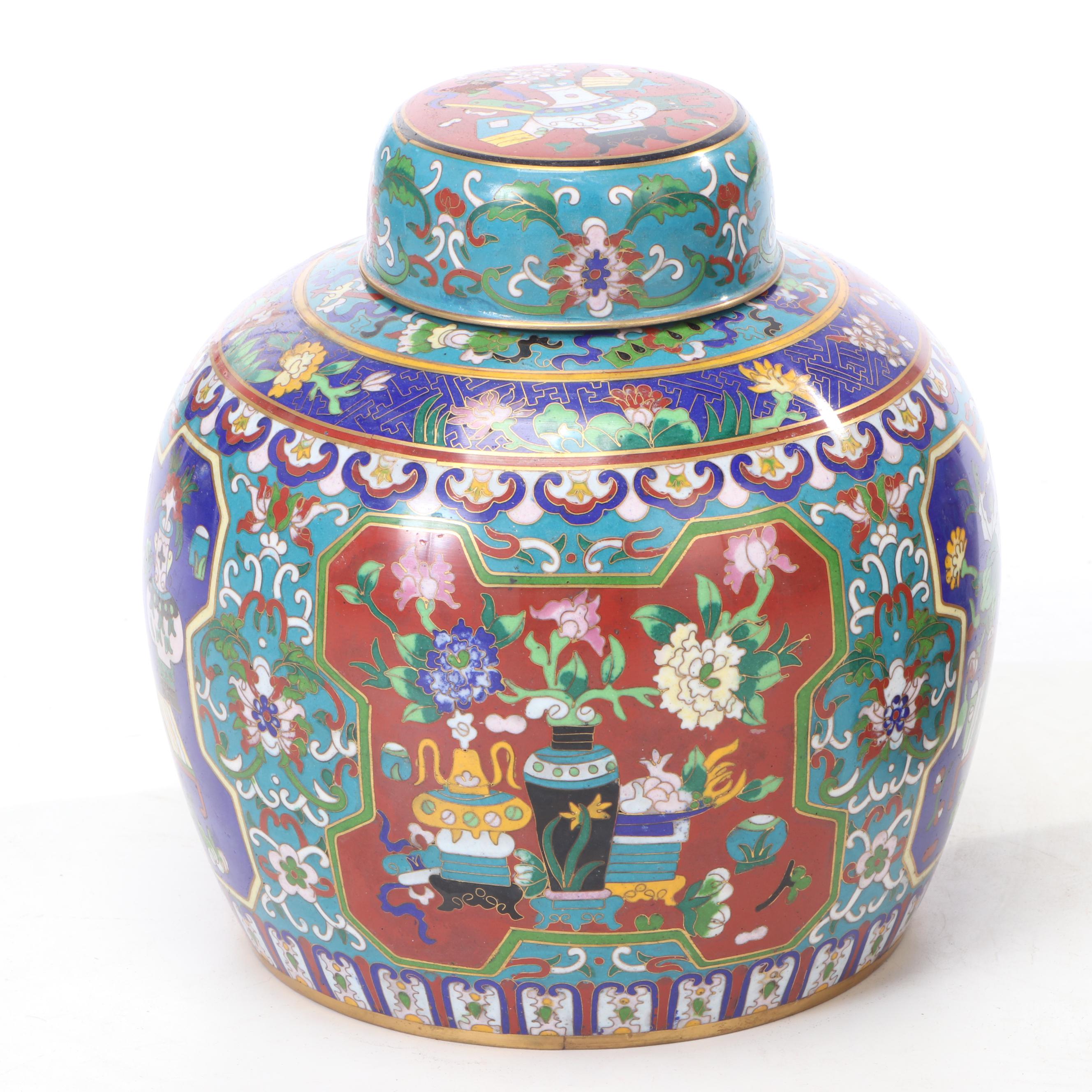 Pair of Imari Style Cloisonné Lidded Jars