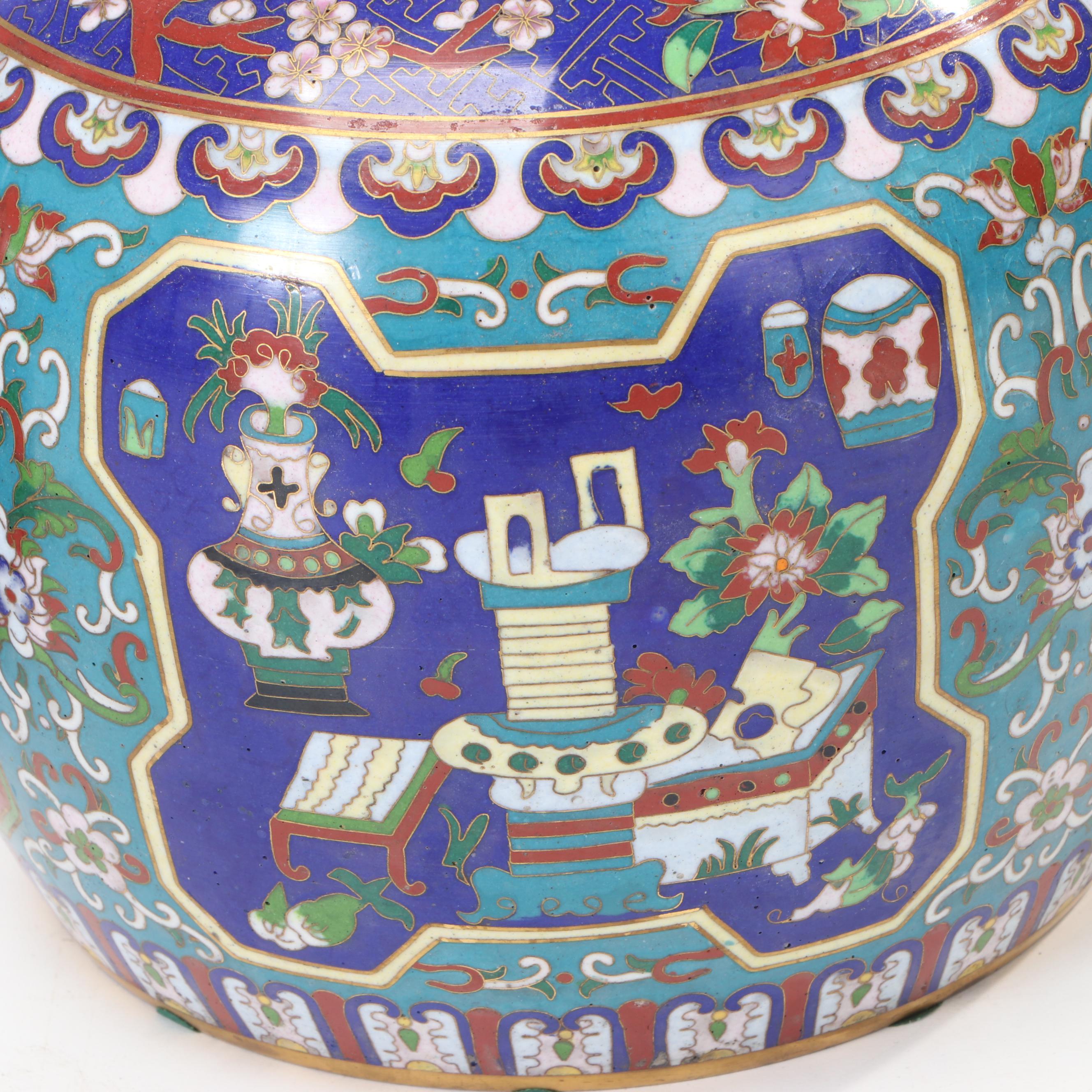 Pair of Imari Style Cloisonné Lidded Jars