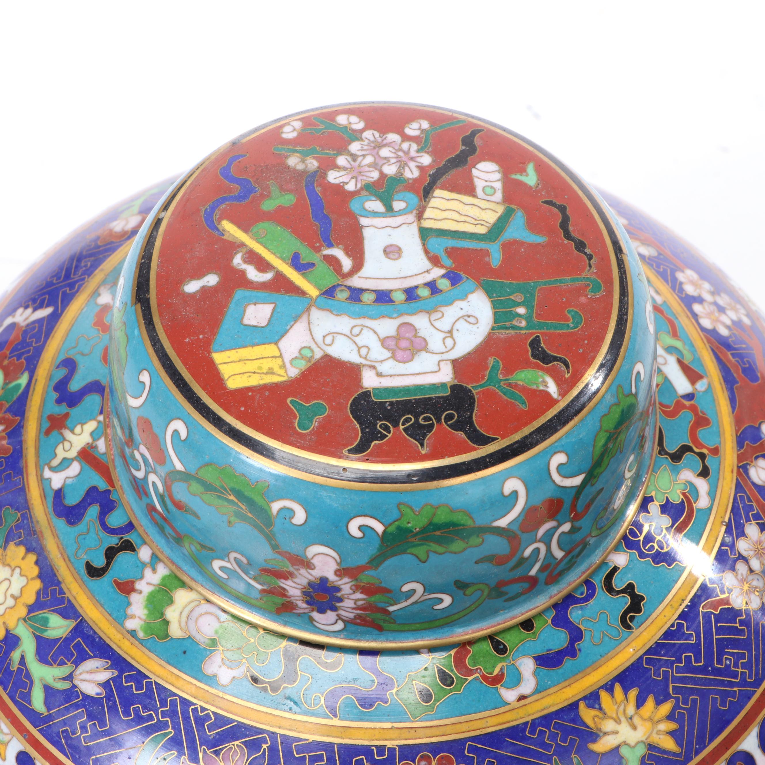 Pair of Imari Style Cloisonné Lidded Jars