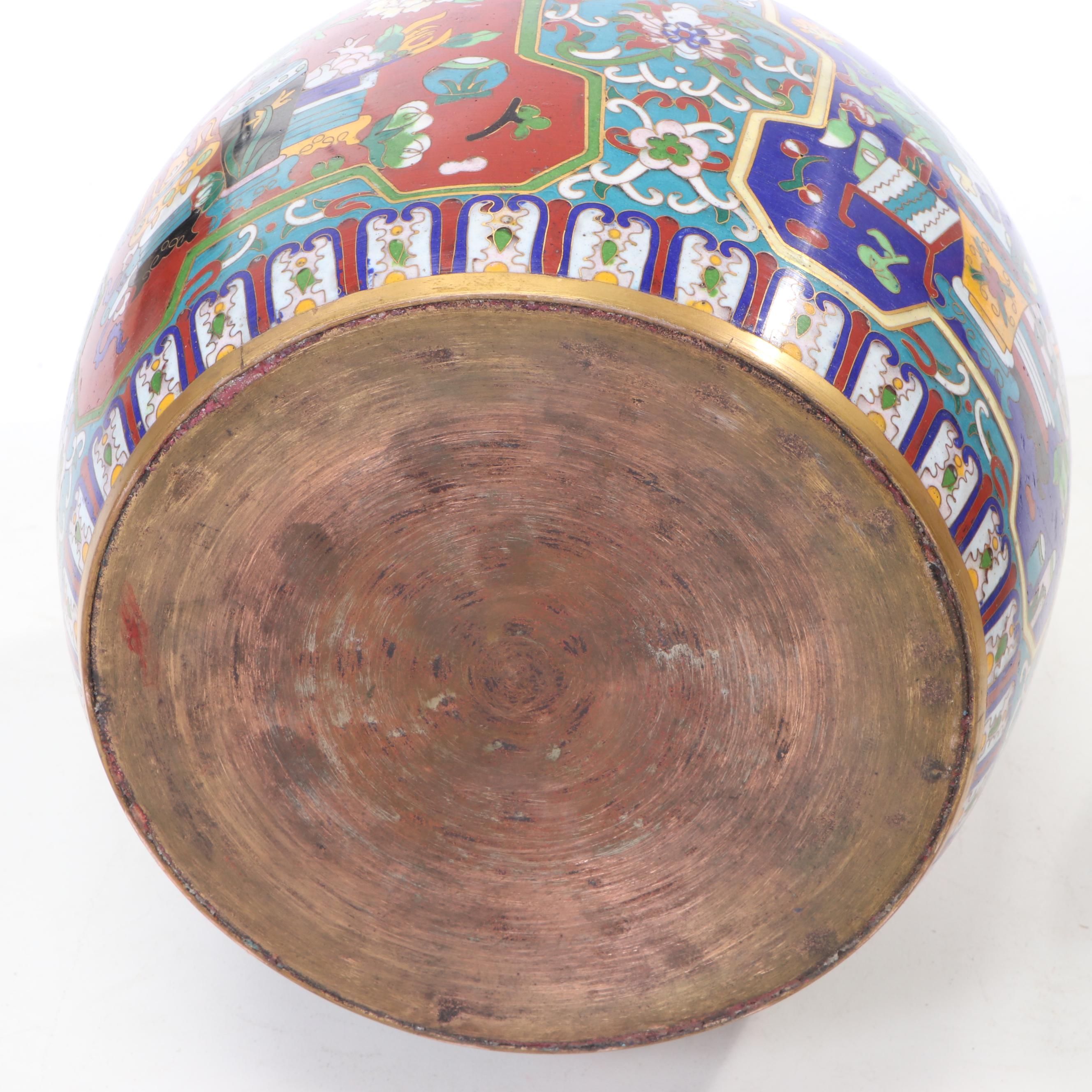 Pair of Imari Style Cloisonné Lidded Jars