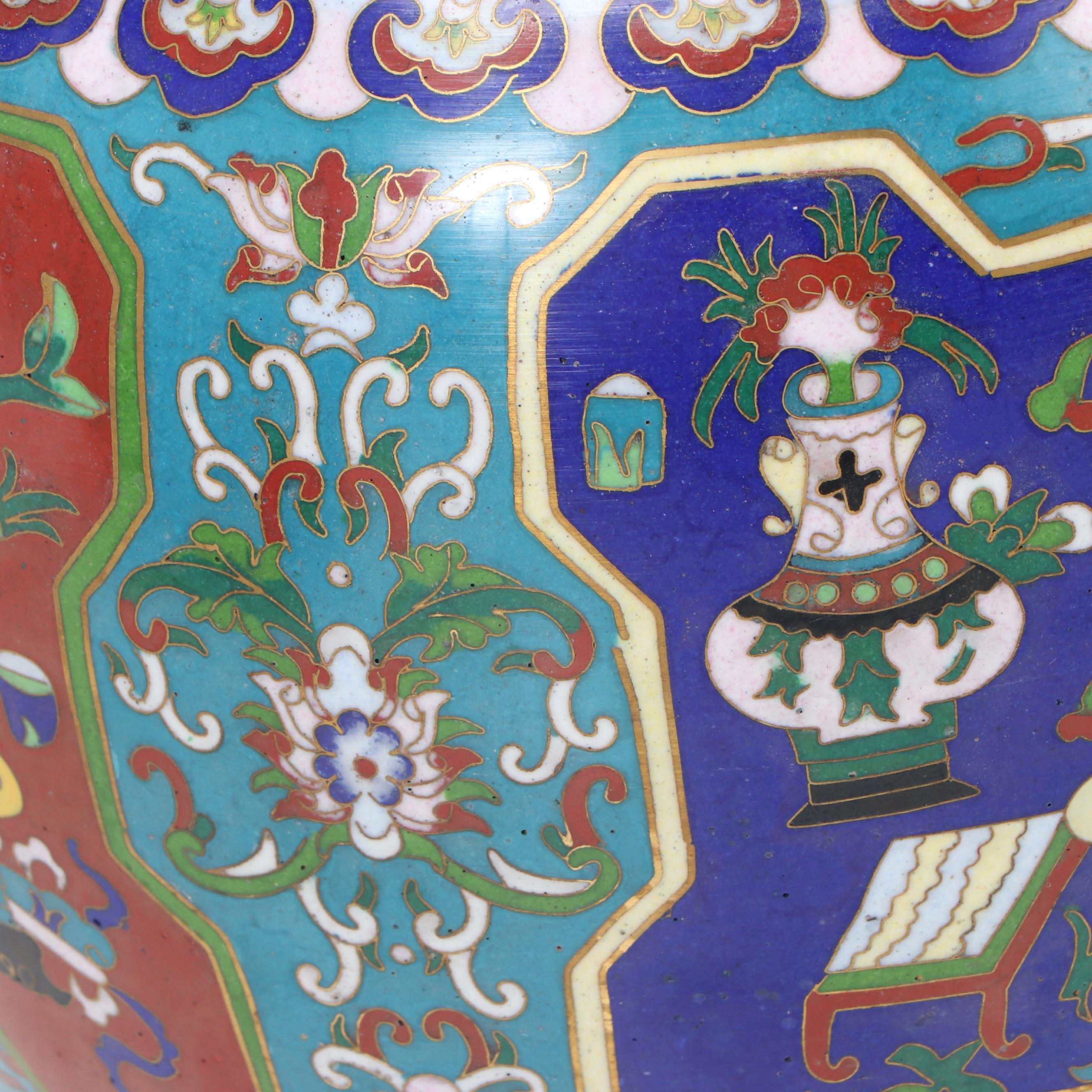 Pair of Imari Style Cloisonné Lidded Jars