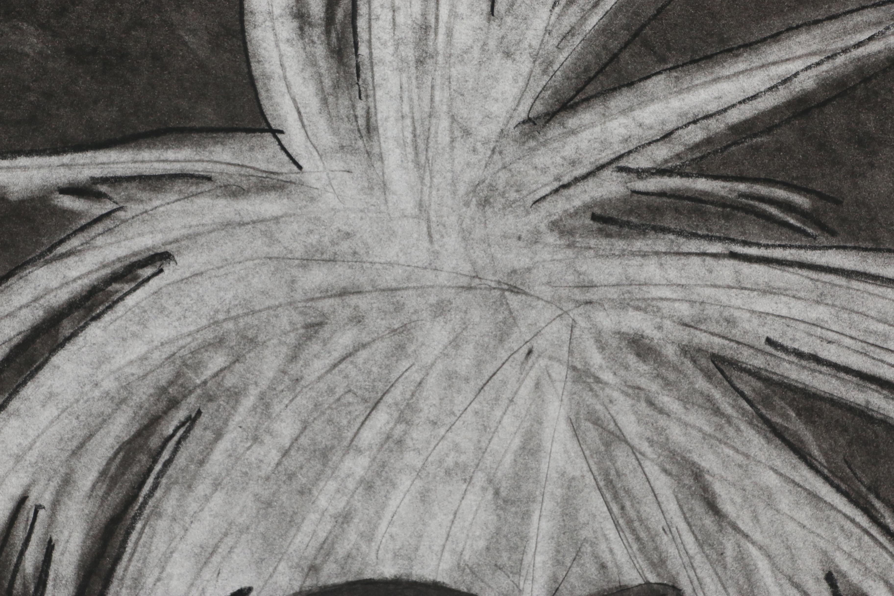 Charlie Wallace Naive Charcoal Portrait Drawing of Andy Warhol, 21st Century