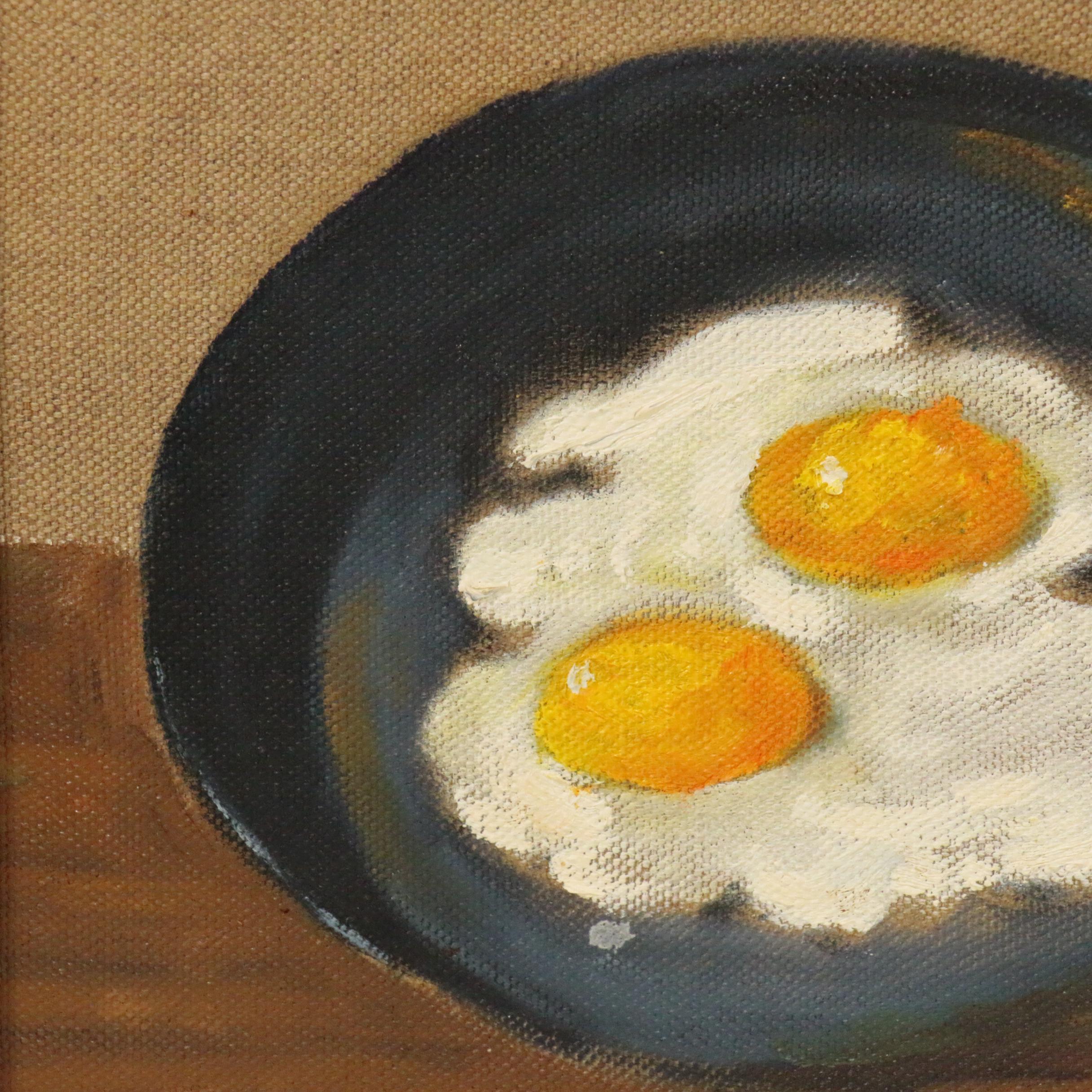 Jacques Zuccaire Still Life Oil Painting of Eggs in Frying Pan