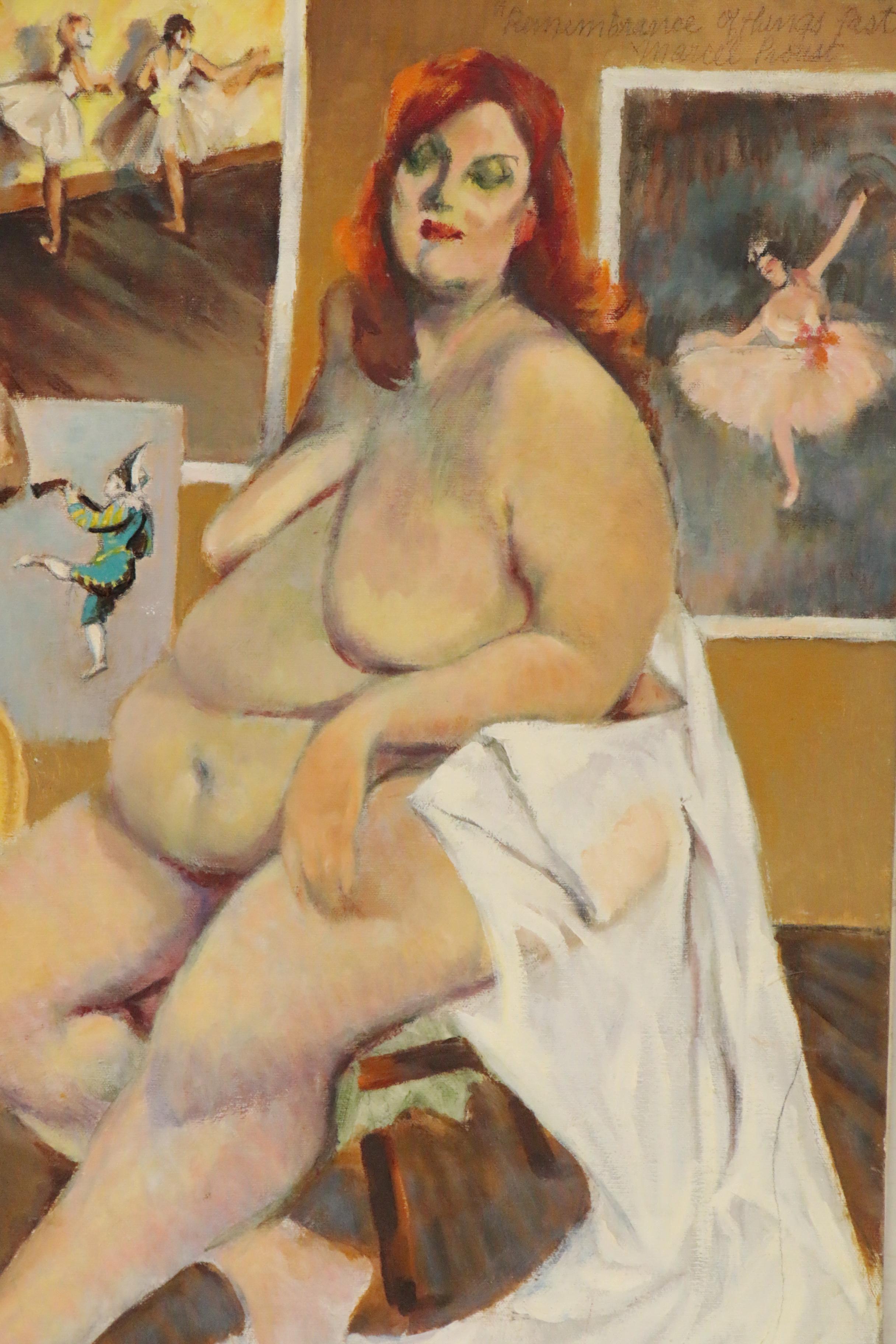 Jacques Zuccaire Figural Oil Painting of Interior with Seated Female Nude