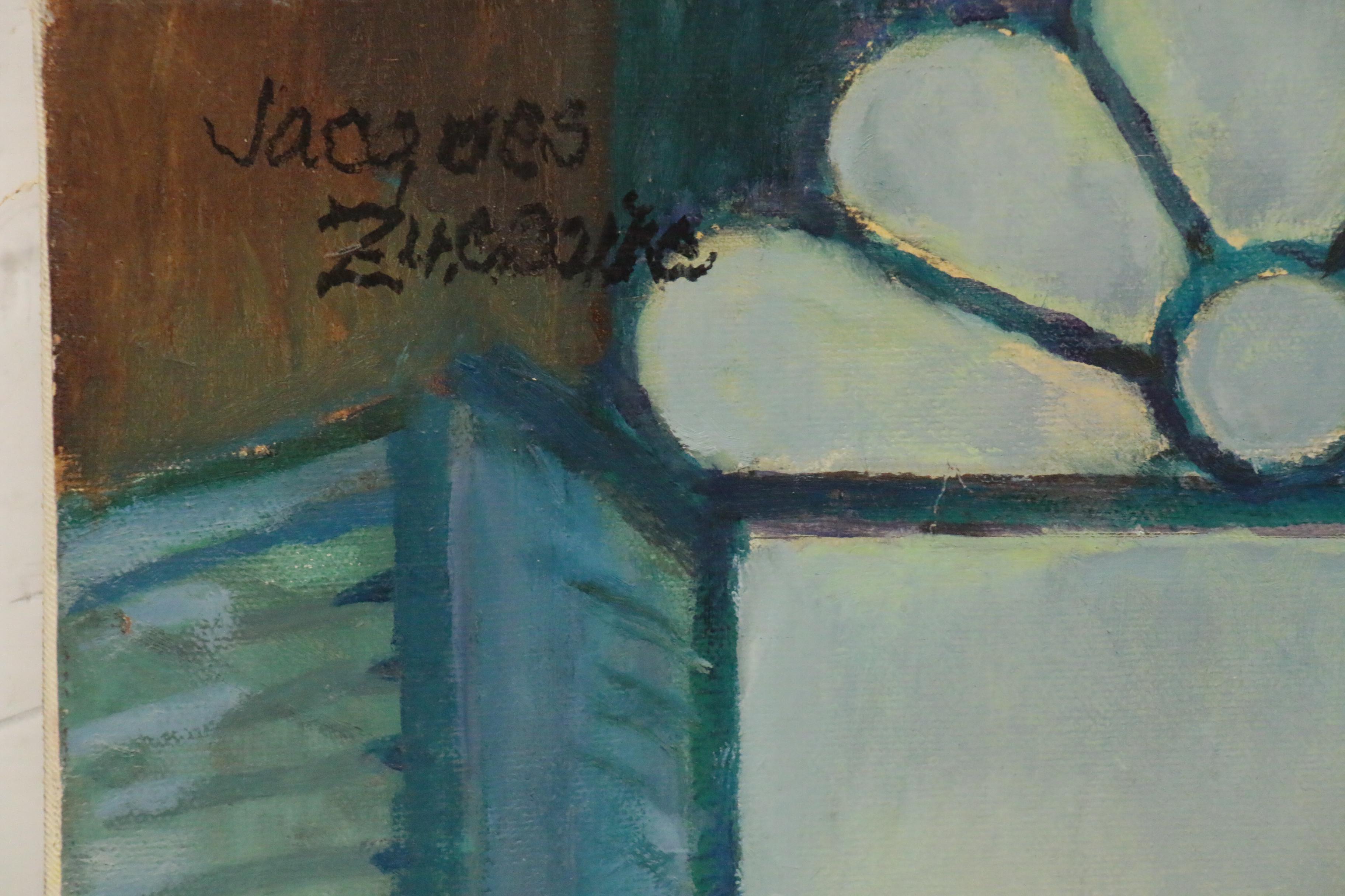 Jacques Zuccaire Figural Oil Painting of Interior with Seated Female Nude