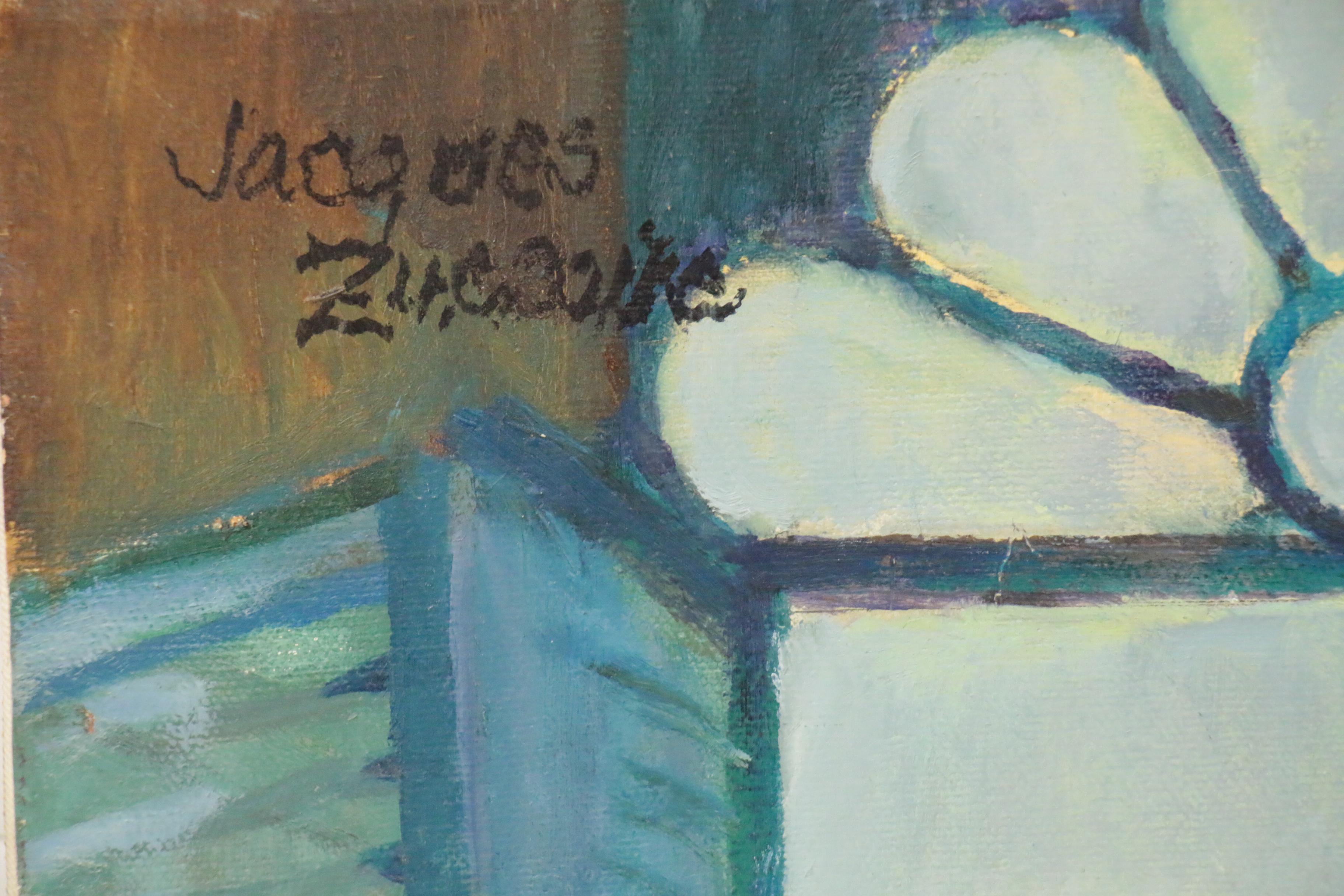 Jacques Zuccaire Figural Oil Painting of Interior with Seated Female Nude