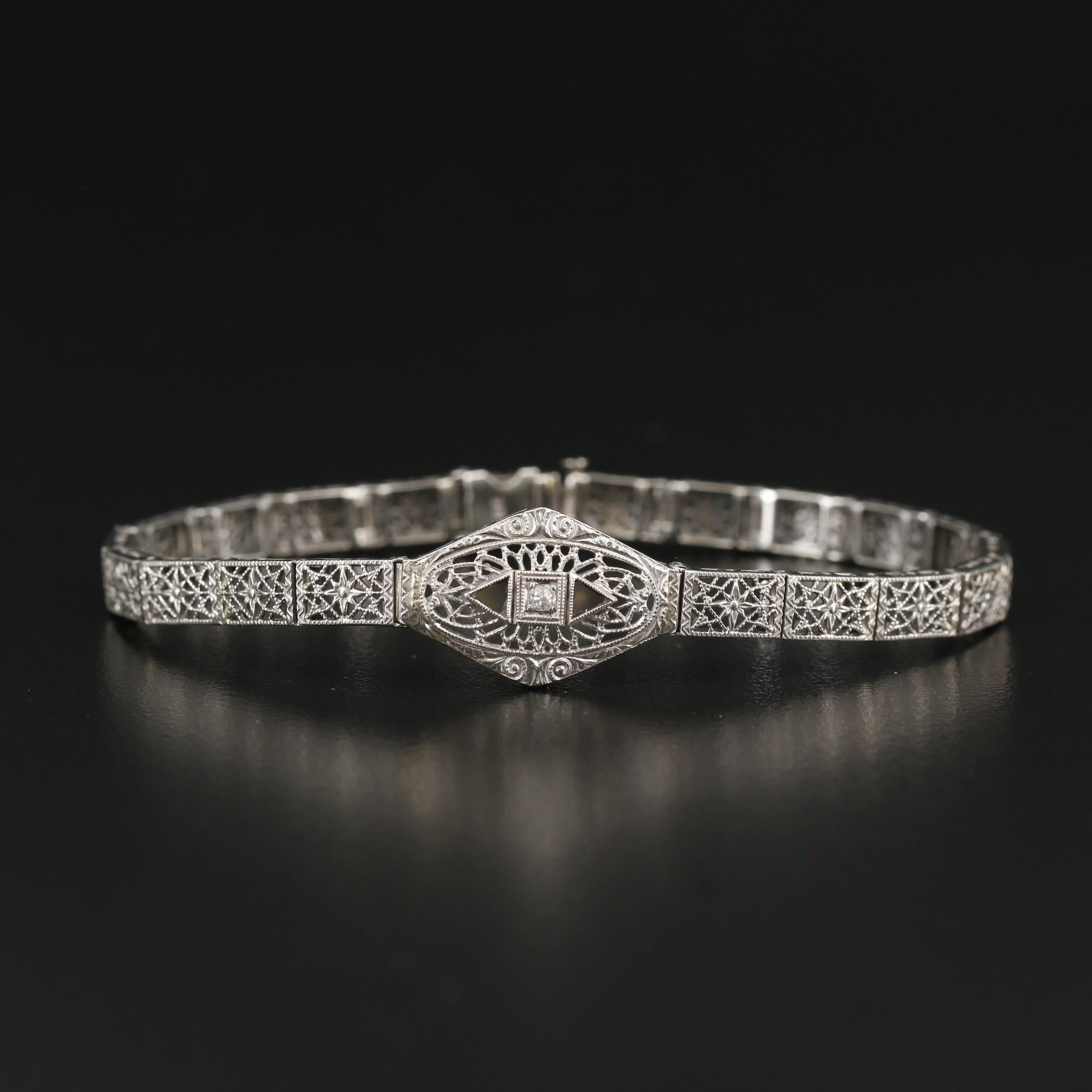 Art Deco 10K Openwork Bracelet with Diamond