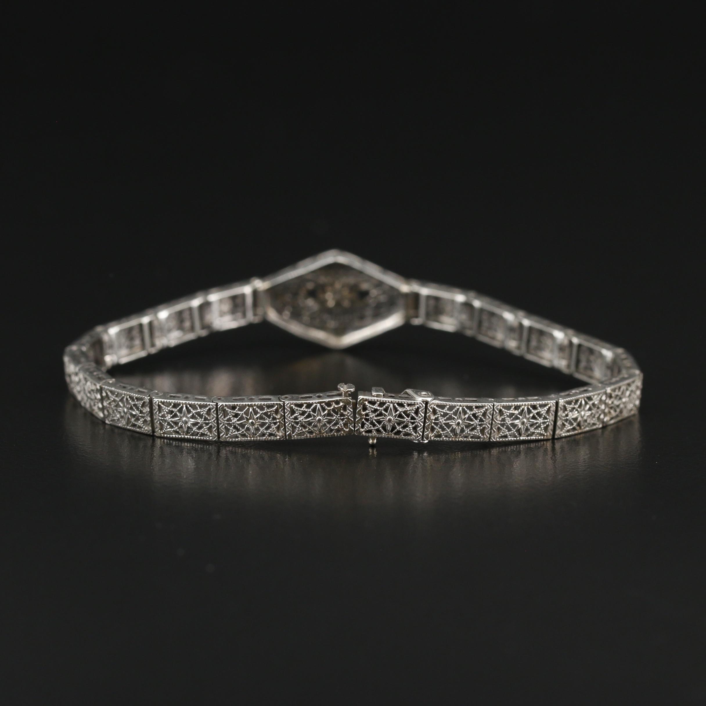 Art Deco 10K Openwork Bracelet with Diamond