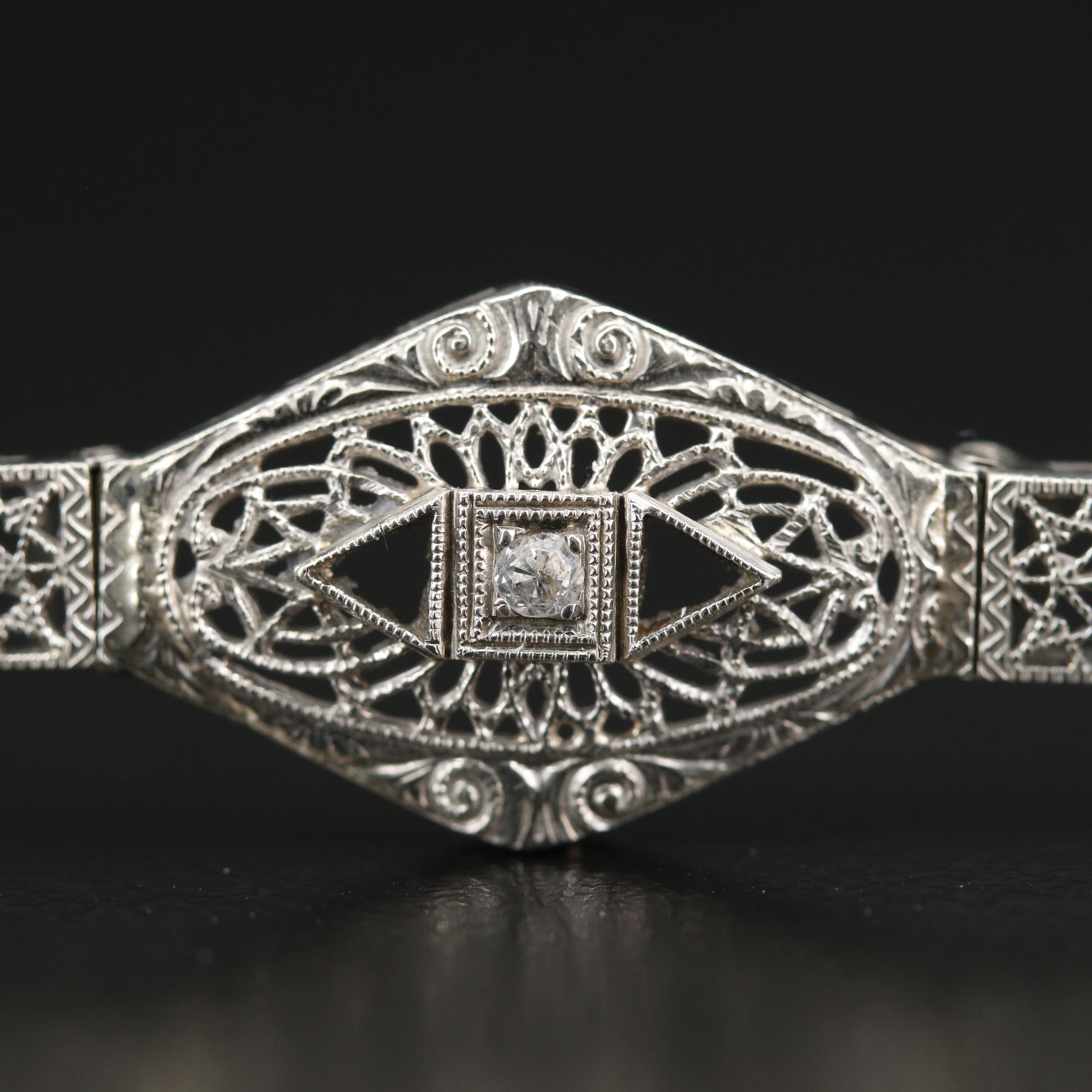 Art Deco 10K Openwork Bracelet with Diamond