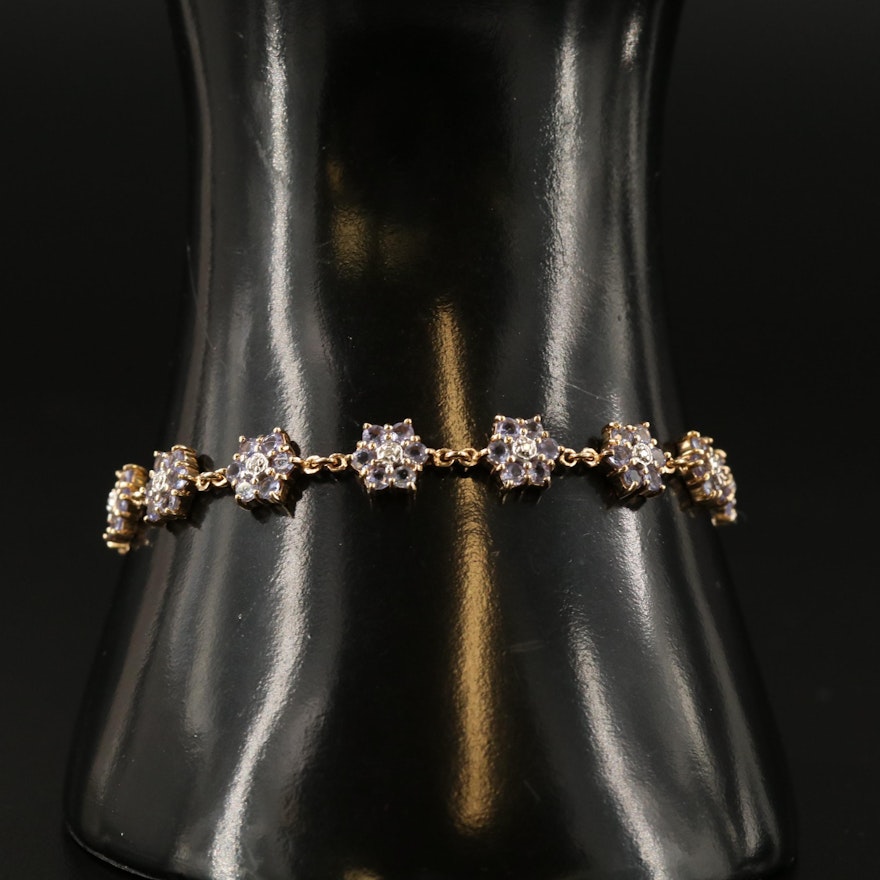 14K Tanzanite and Diamond Flower Link Bracelet
