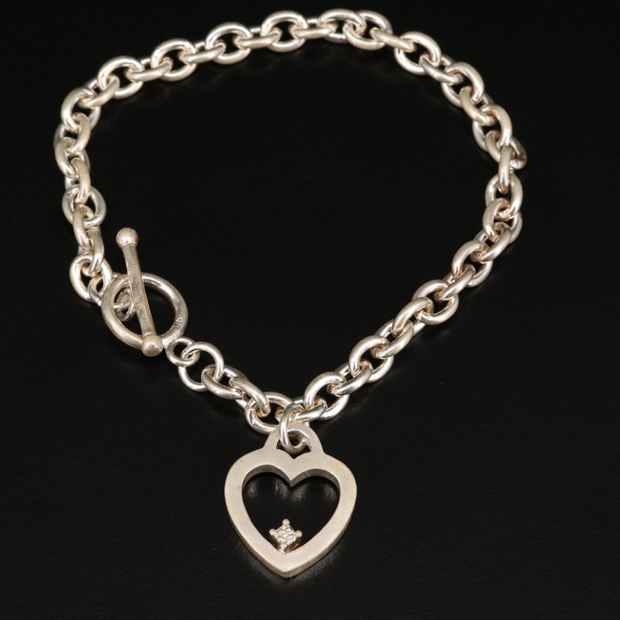 Sterling Diamond Heart Bracelet