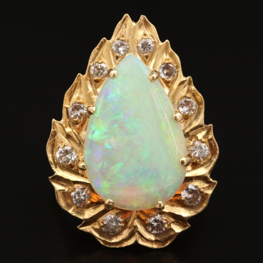 14K Opal and Diamond Enhancer Converter Pendant Ring