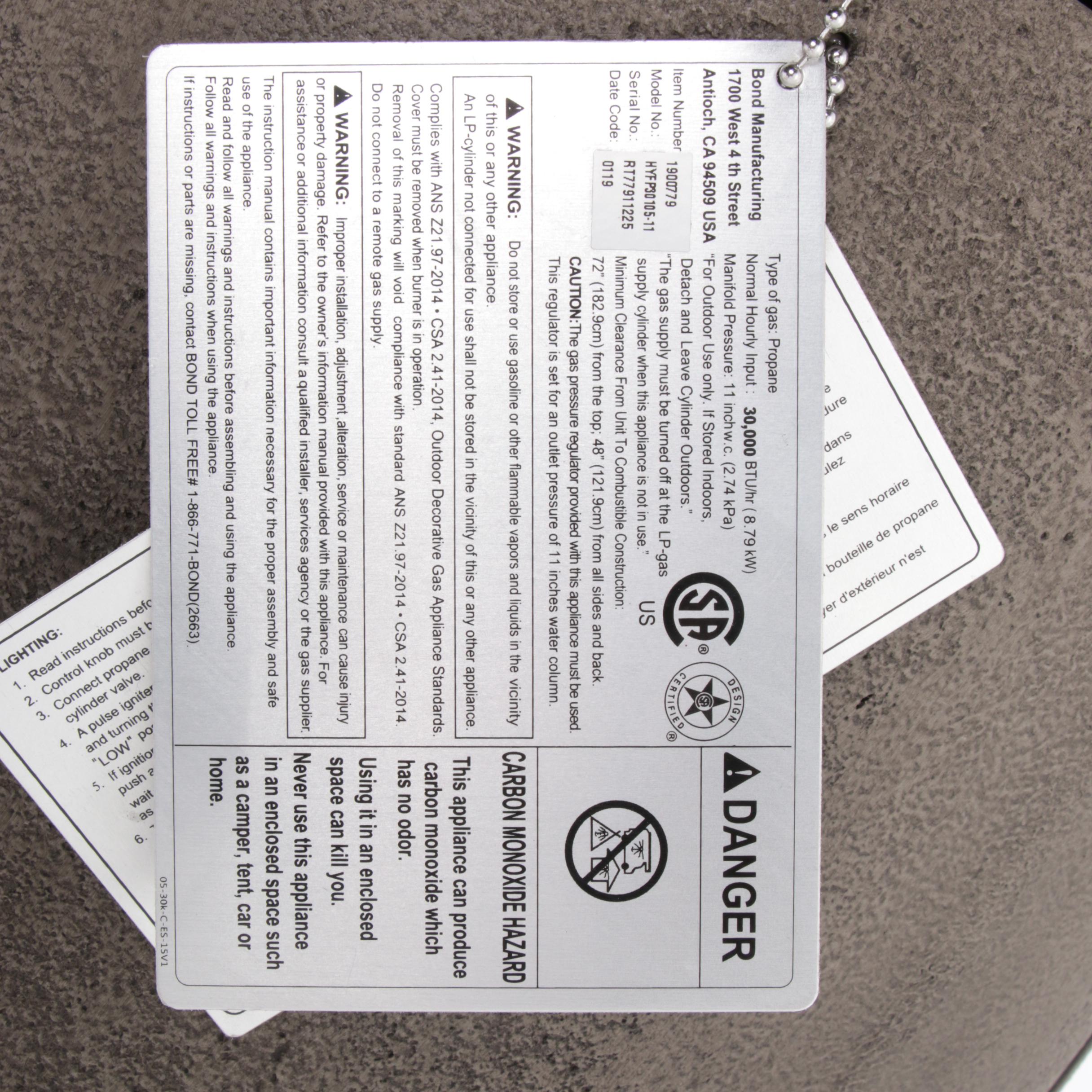 Bond Metal Gas Fire Column Propane Patio Heater