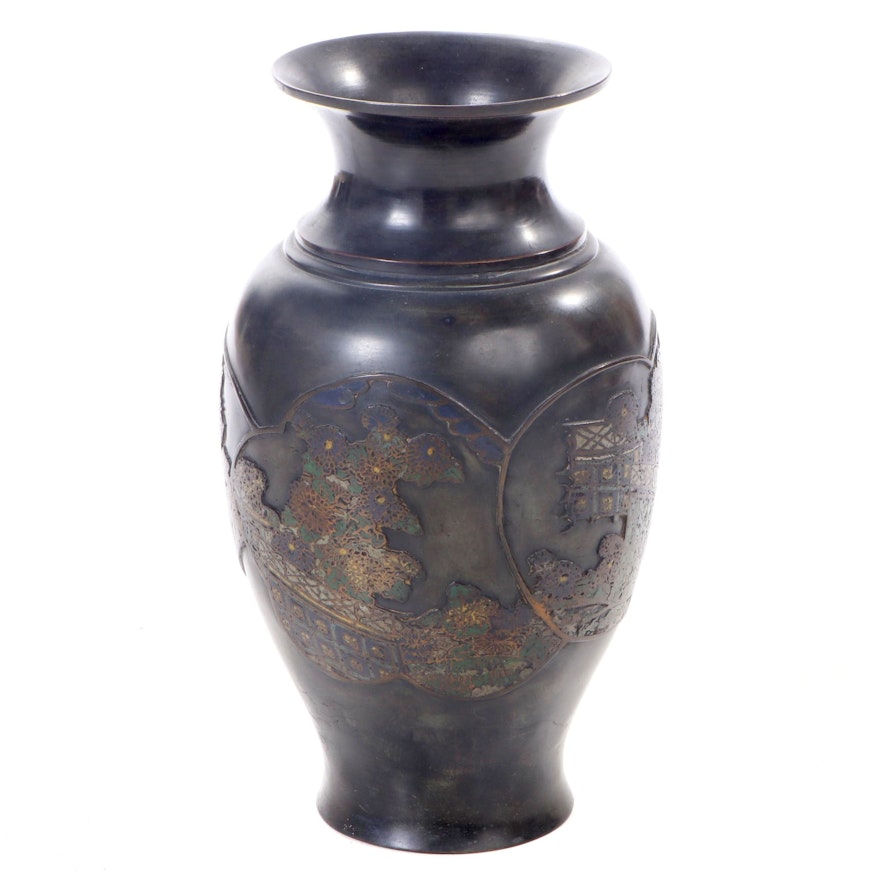 Chinese Champlevé Chrysanthemum and Butterfly Vase