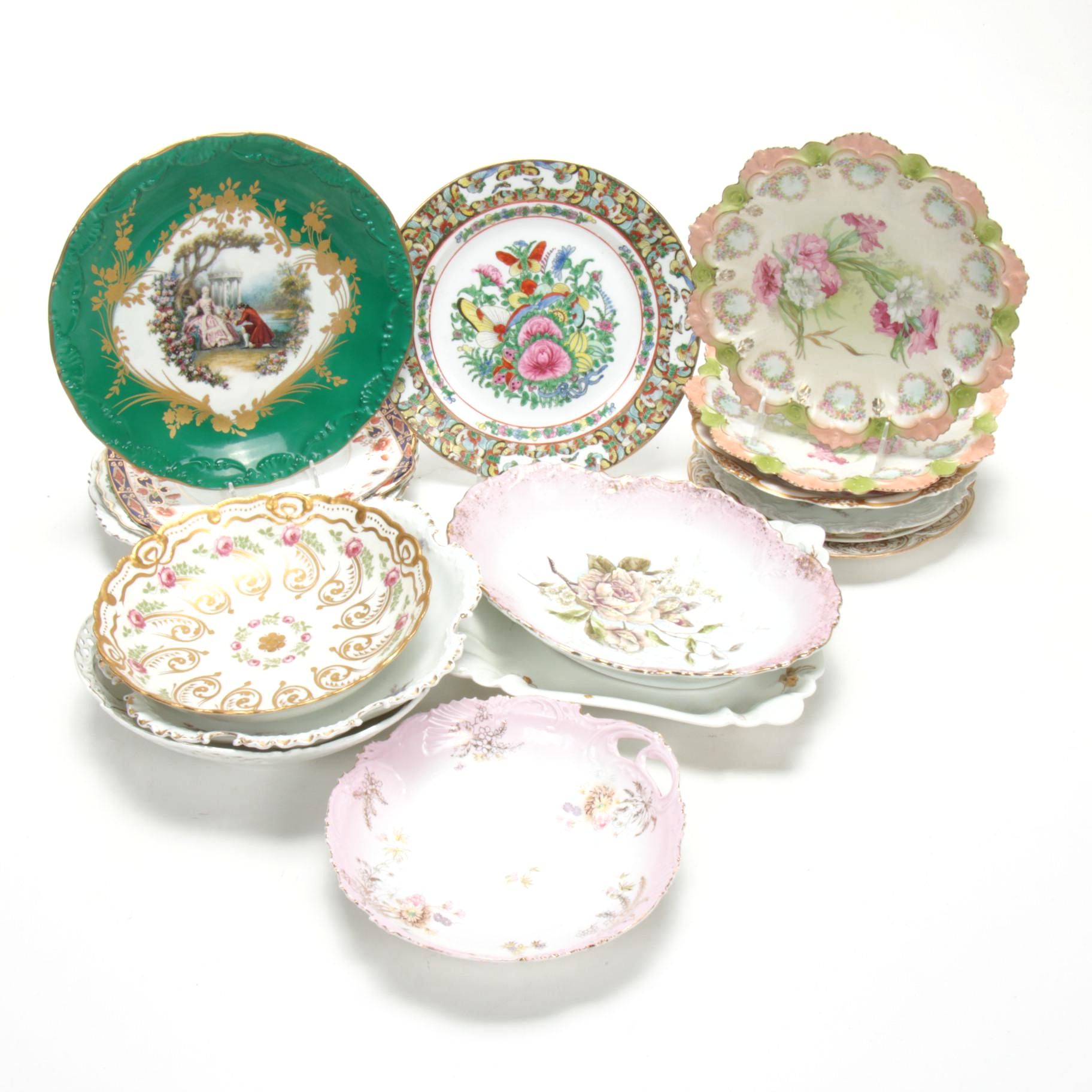 European Porcelain and Bone China Plates and Serveware, Late 19th/Early 20th C.