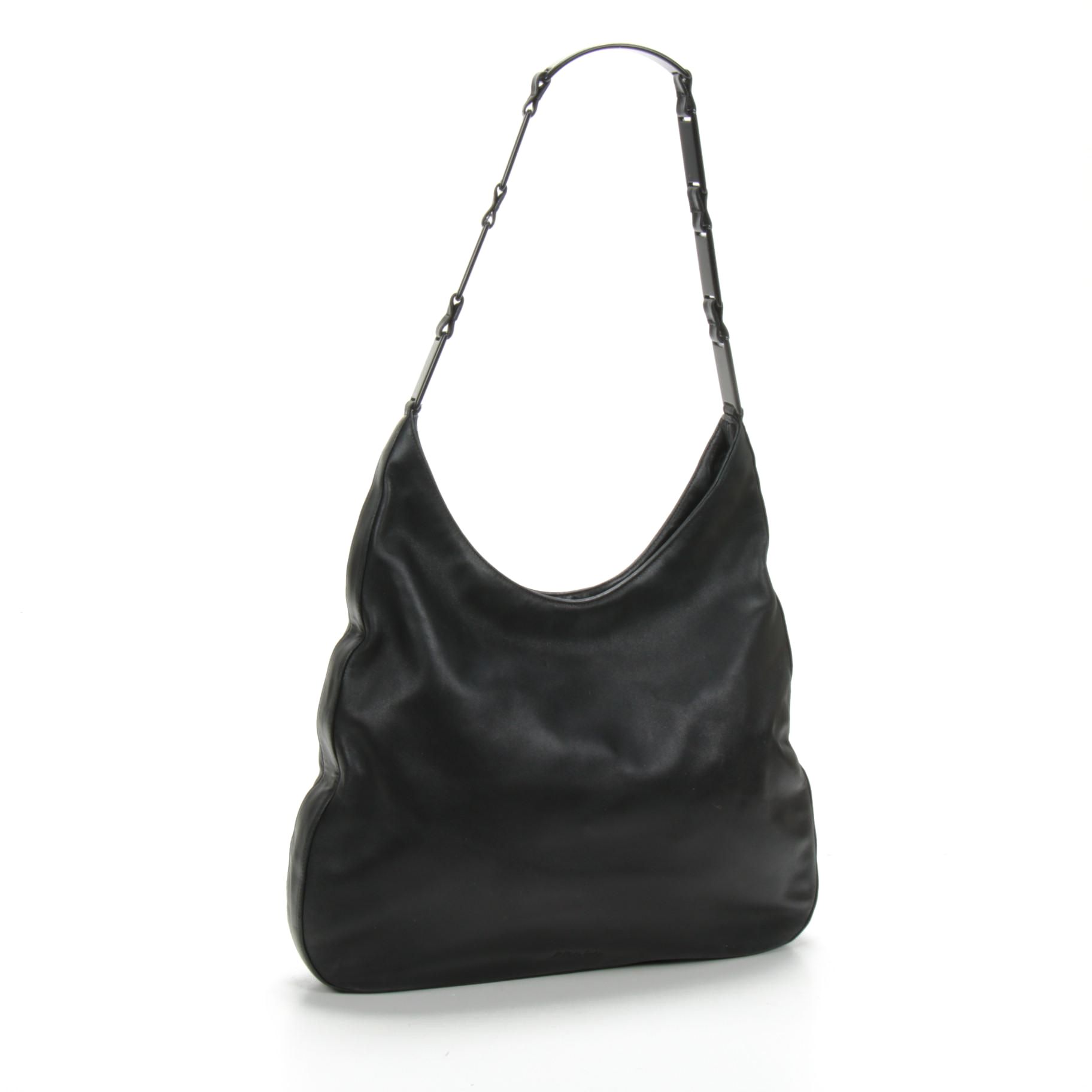 Prada Black Leather Shoulder Bag with Panel Link Strap