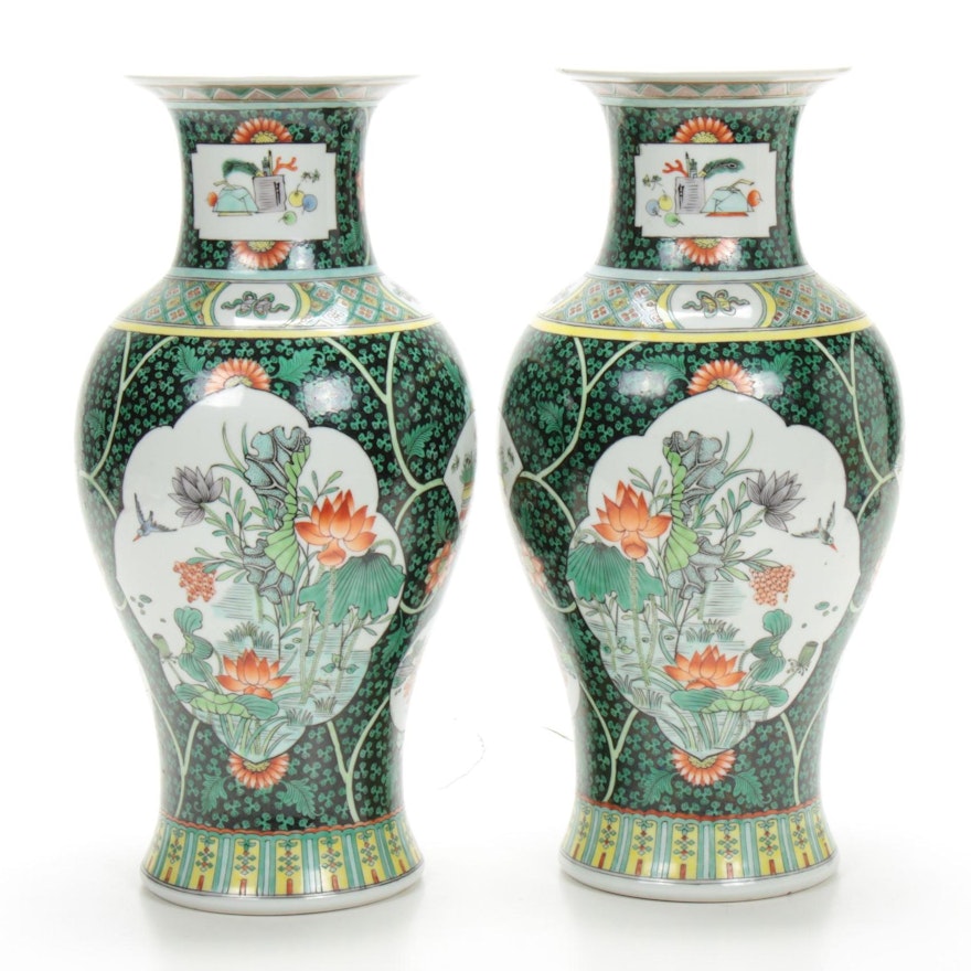 Chinese Painted Ceramic Vases, Late 20th Century