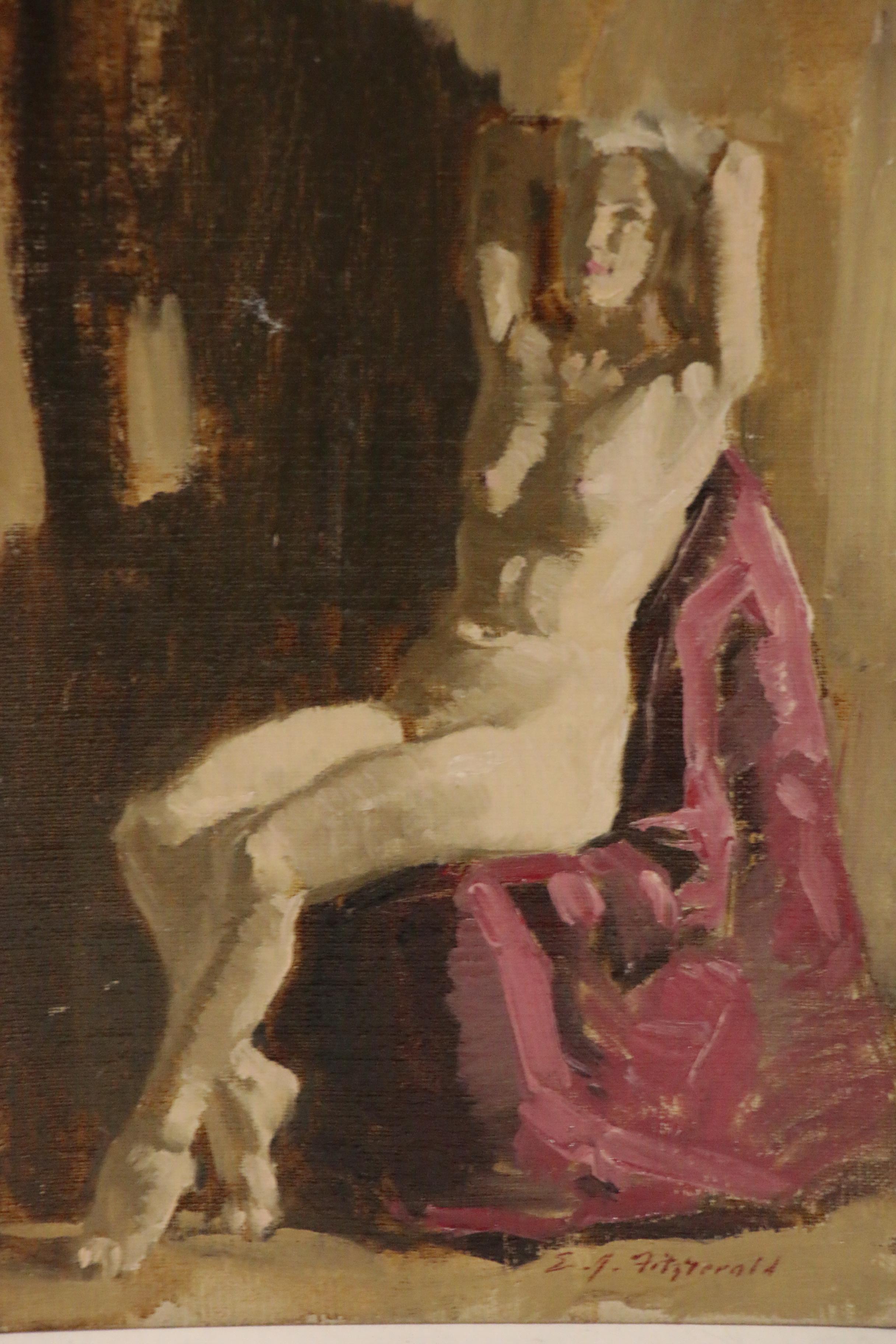 Edmond James Fitzgerald Seated Female Nude Oil Painting, 1984