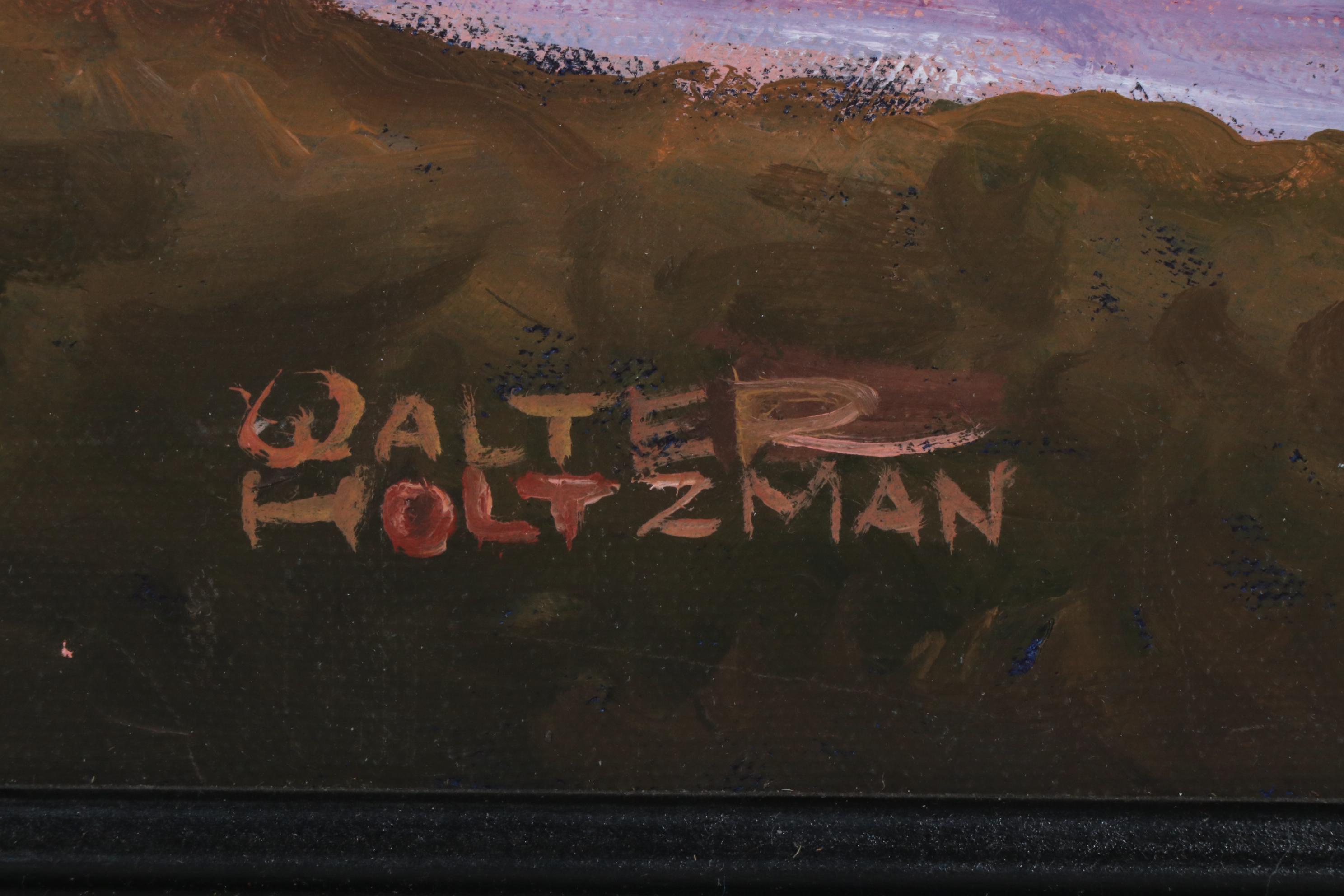 Walter Holtzman Oil Painting of Lighthouse at Sunset, Late 20th Century