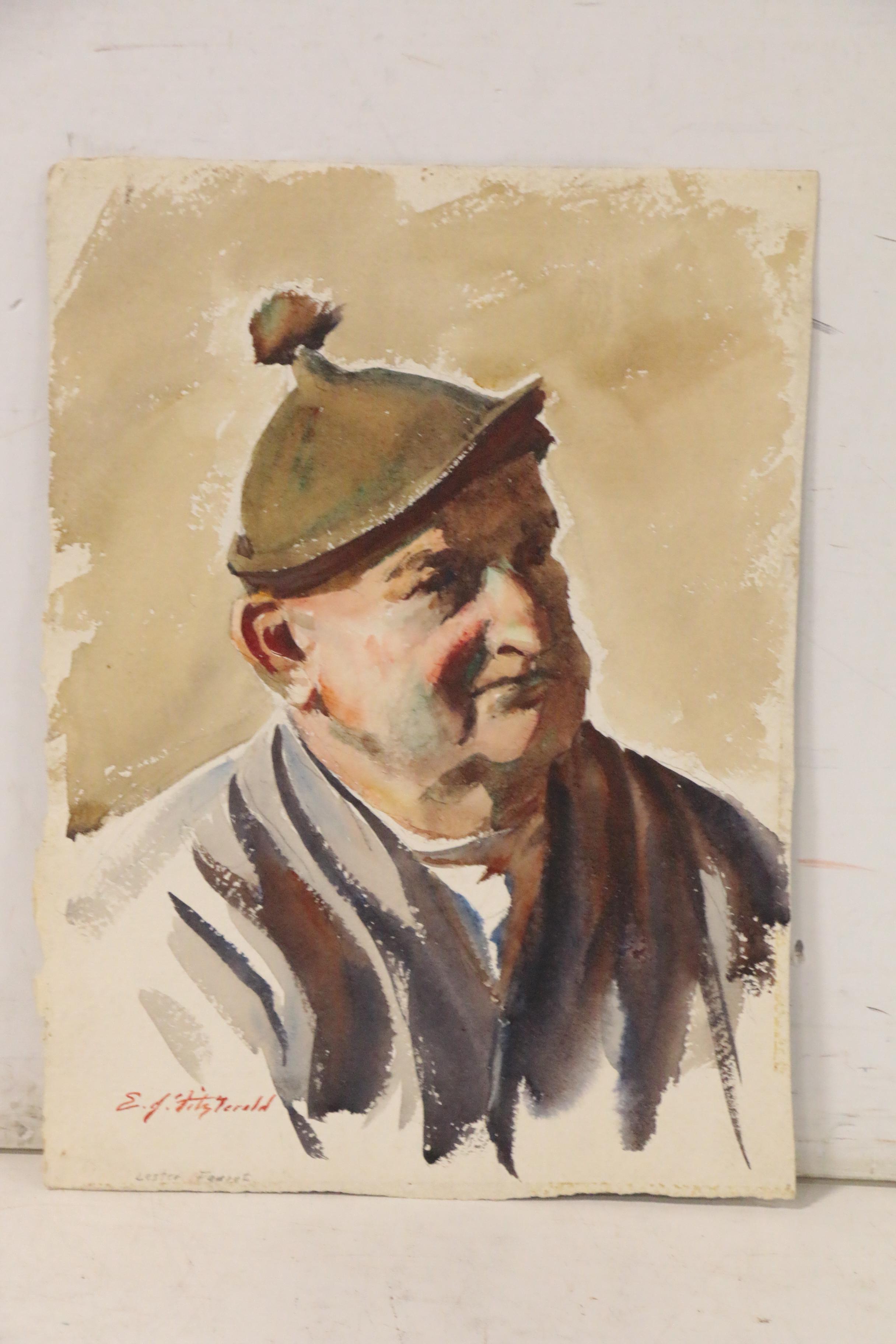 Edmond James Fitzgerald Double-Sided Portrait Watercolor Painting