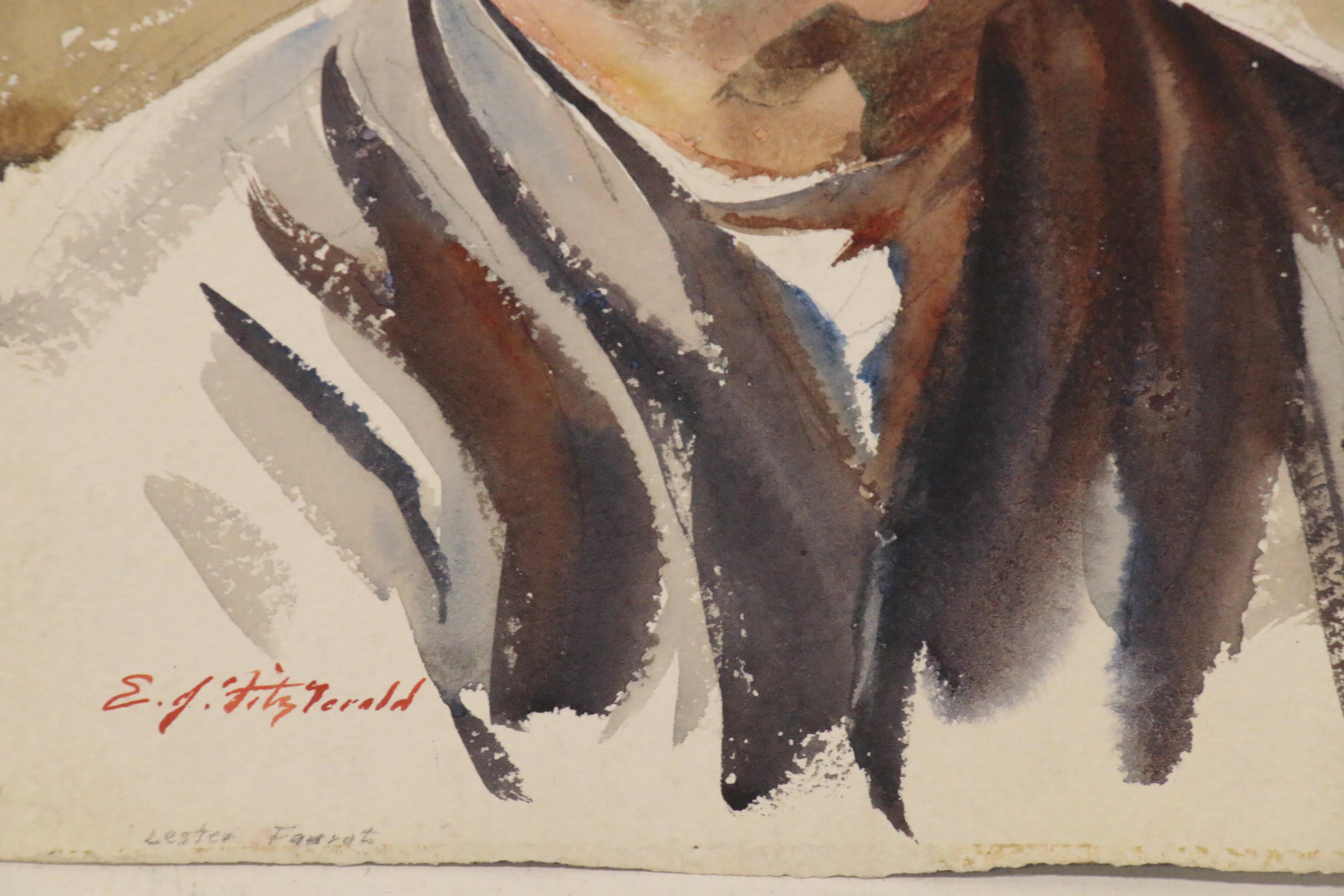 Edmond James Fitzgerald Double-Sided Portrait Watercolor Painting