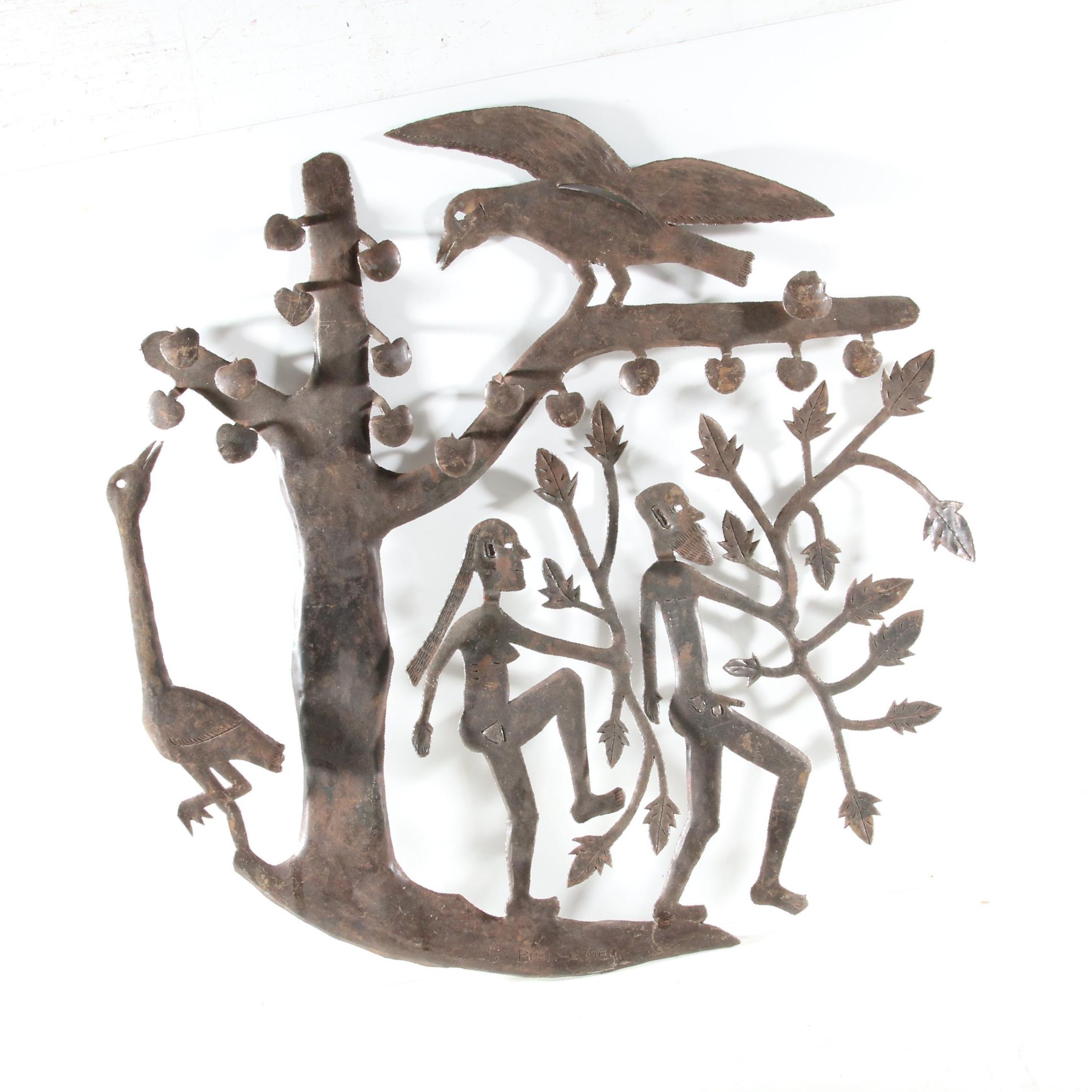 Gabriel Bien-Aime Haitian Metal Sculpture of Adam and Eve